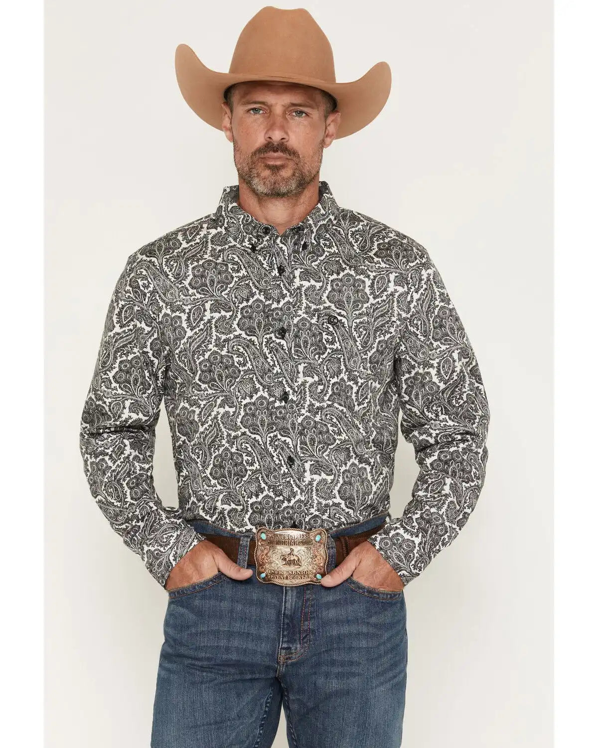 Cody James Men's Botanical Paisley Print Long Sleeve Button-Down Stretch Western Shirt