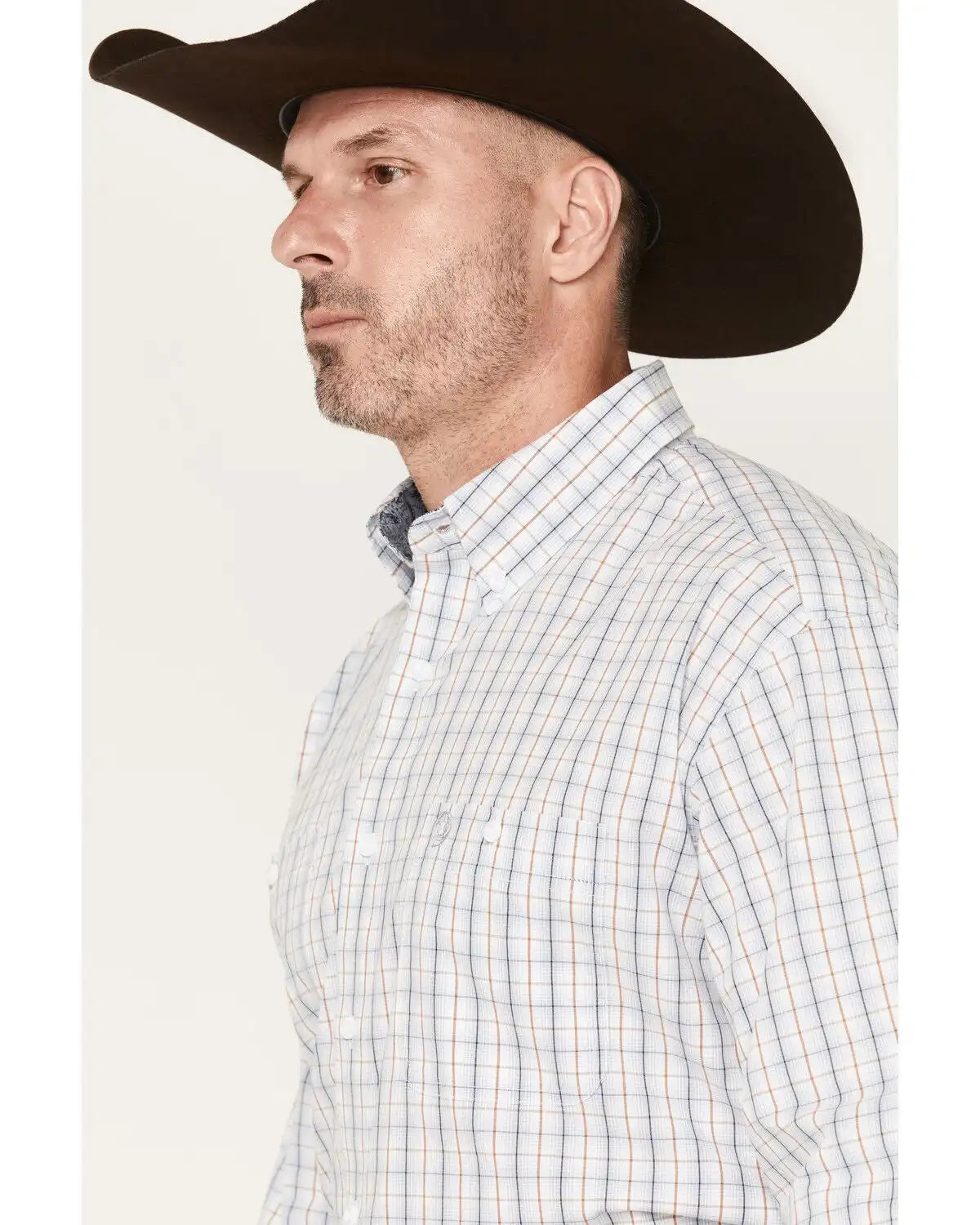 George Strait by Wrangler Men's Plaid Print Long Sleeve Button-Down Stretch Western Shirt - Tall