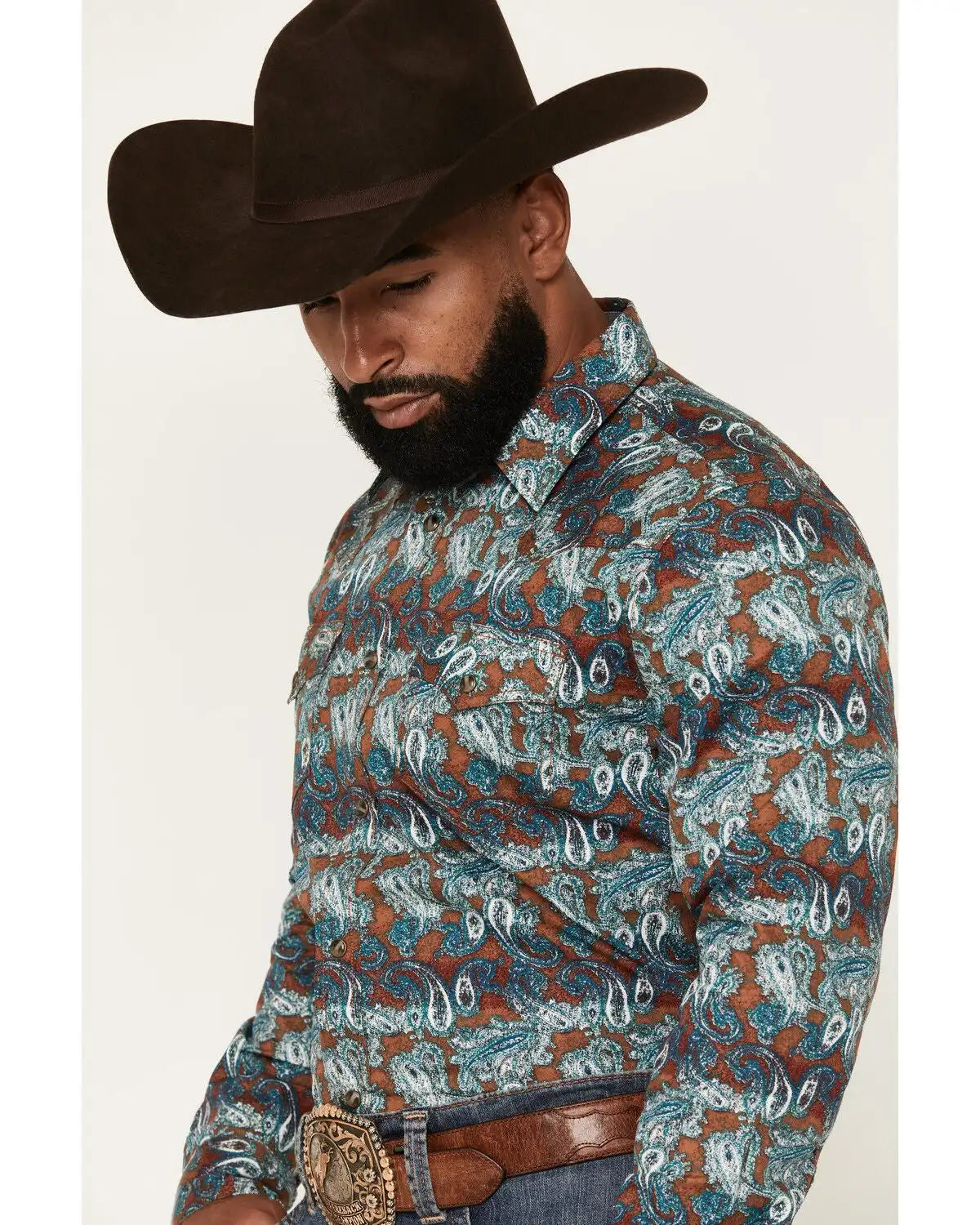 Cody James Men's Gilbert Paisley Print Long Sleeve Snap Western Shirt