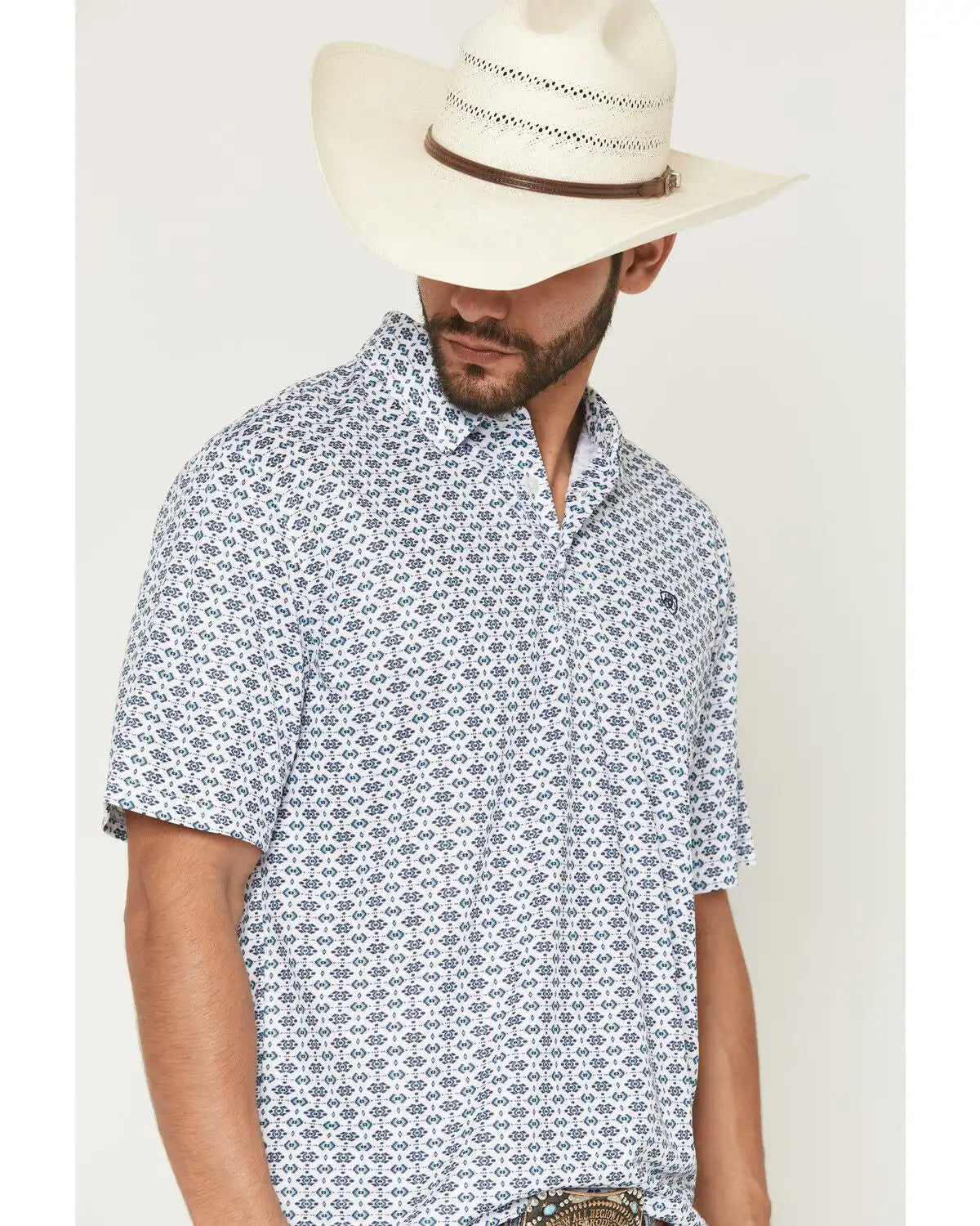Ariat Men's Southwestern Print Short Sleeve Button-Down Polo