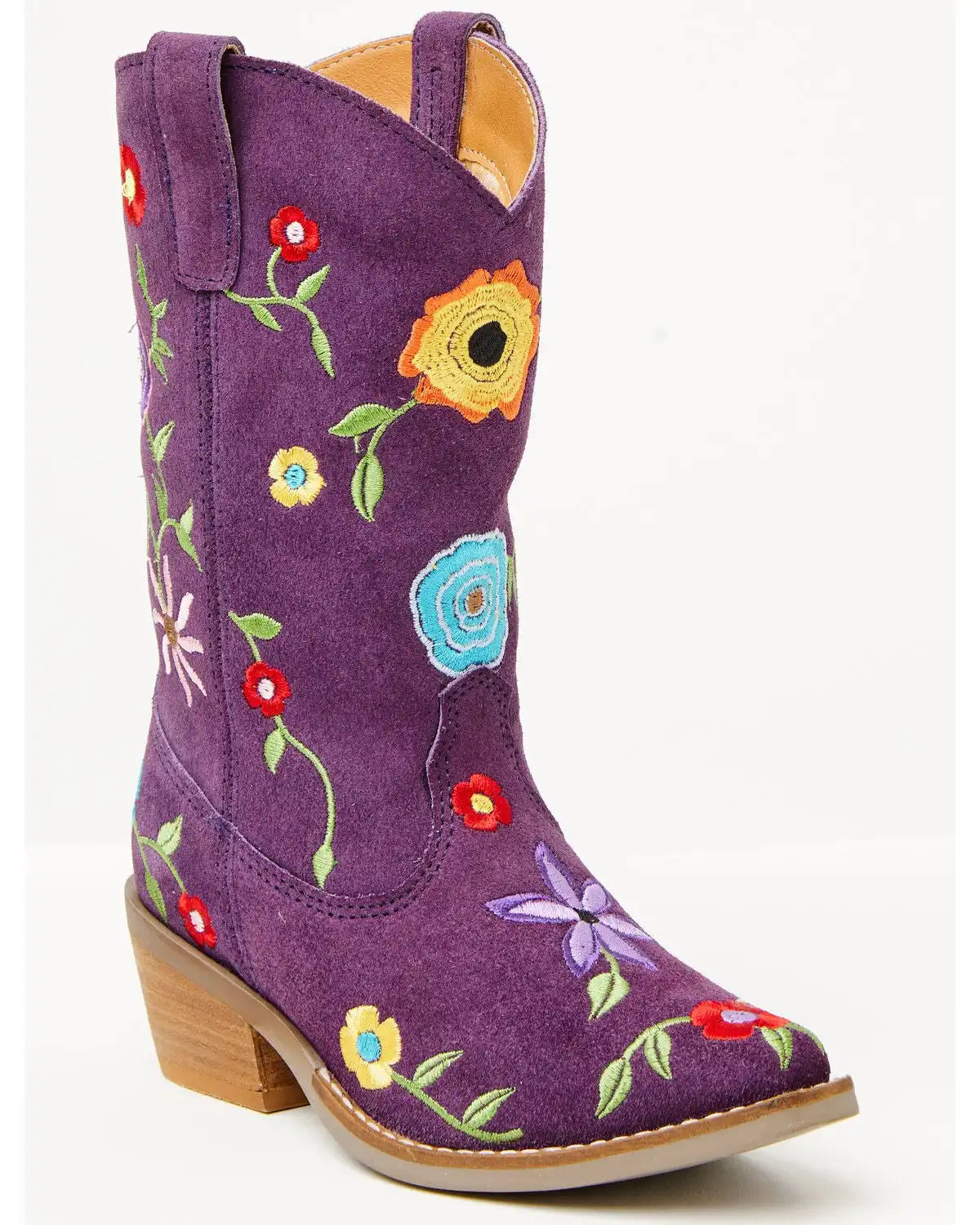 Dingo Girls' Flower Power Suede Western Boots - Snip Toe