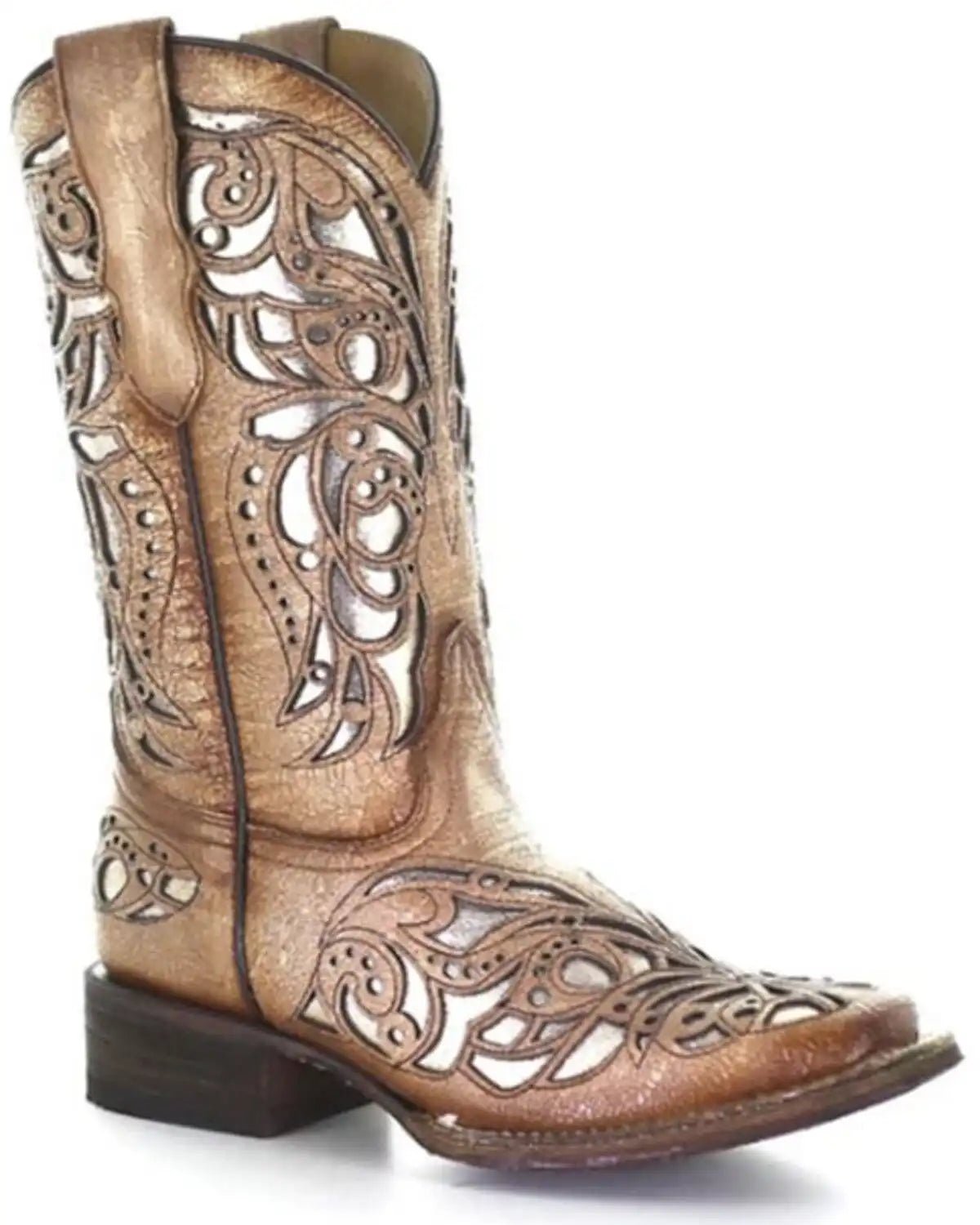 Corral Girls' Shiny Inlay Western Boots - Square Toe