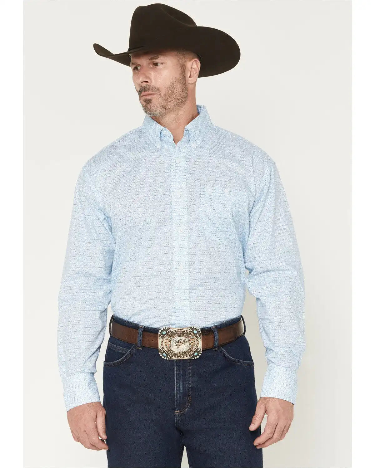 Wrangler Men's Geo Print Long Sleeve Button-Down Stretch Western Shirt - Tall