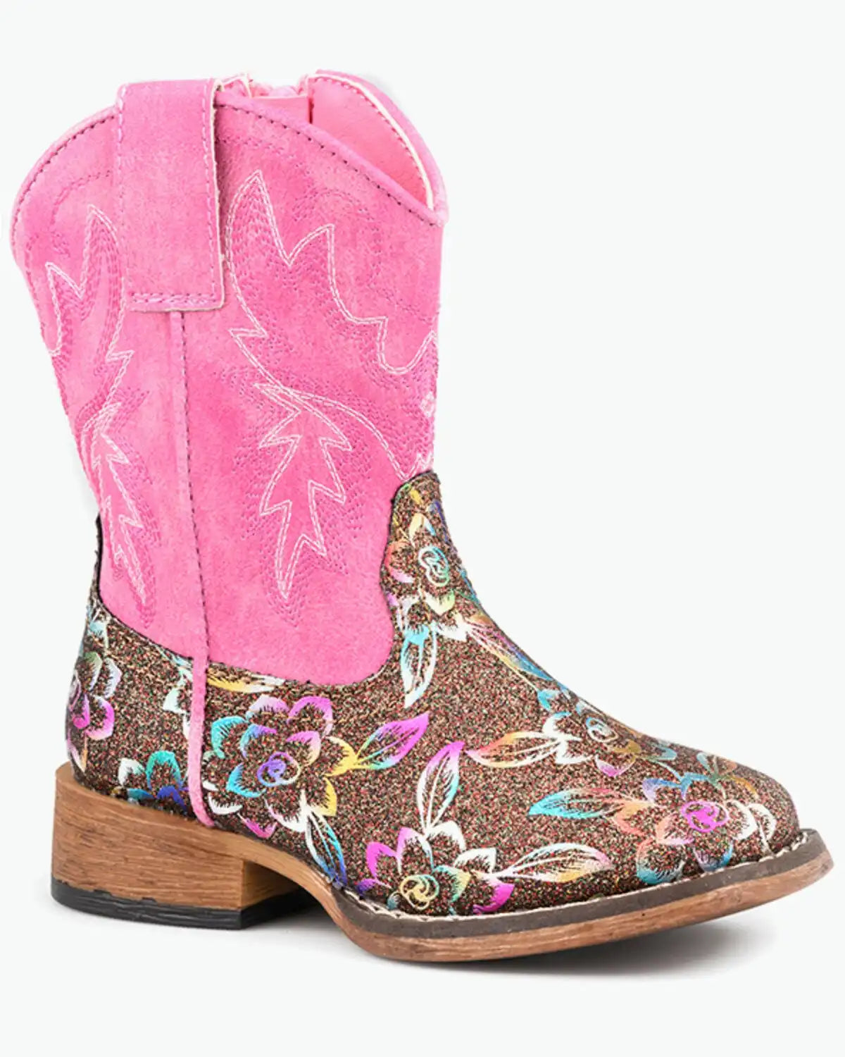 Roper Toddler Girls' Glitter Rose Western Boots - Broad Square Toe