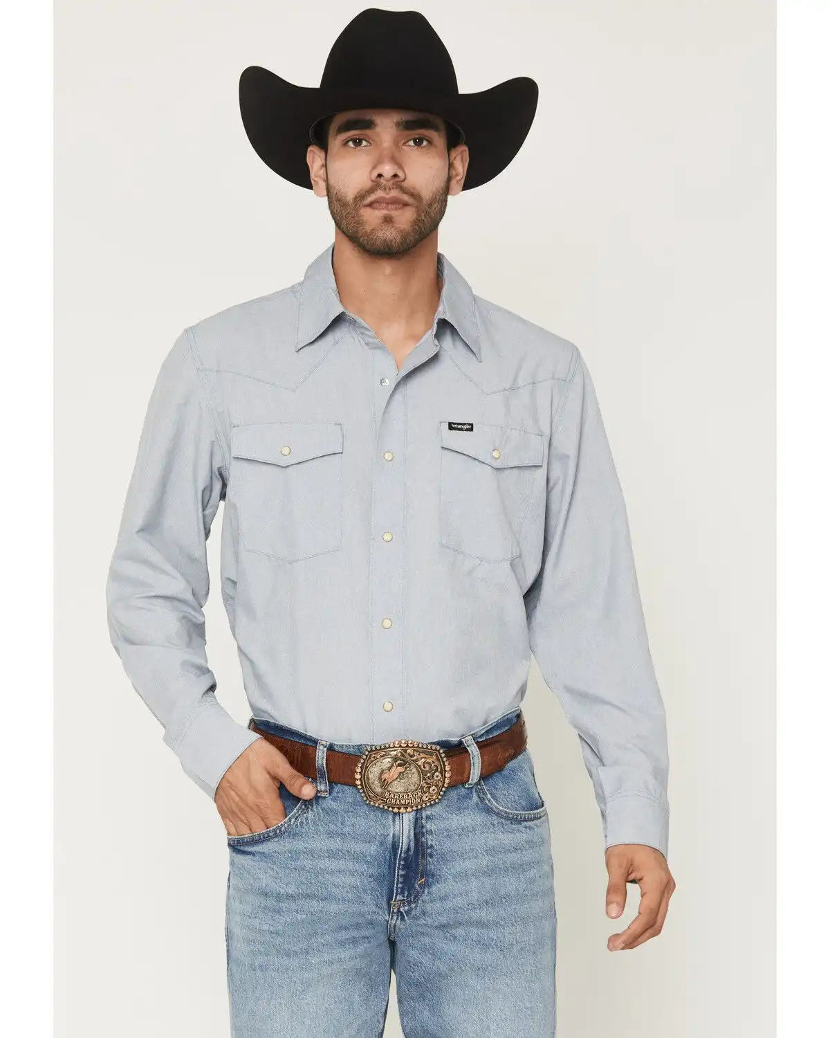 Wrangler ATG Men's Drover Utility Solid Long Sleeve Snap Western Shirt