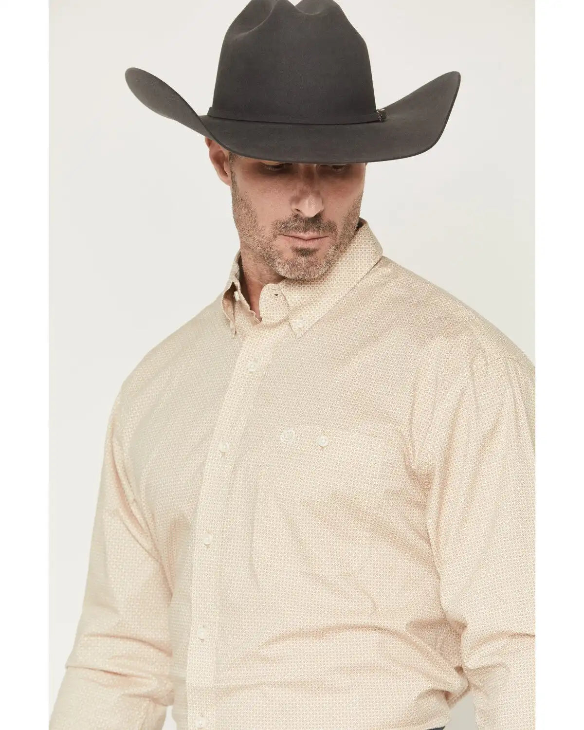 George Strait by Wrangler Men's Geo Print Long Sleeve Button-Down Stretch Western Shirt