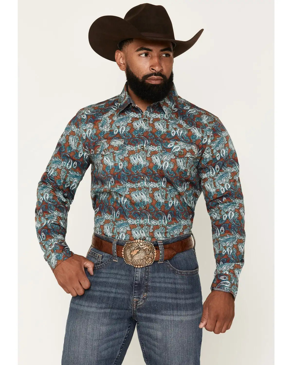 Cody James Men's Gilbert Paisley Print Long Sleeve Snap Western Shirt