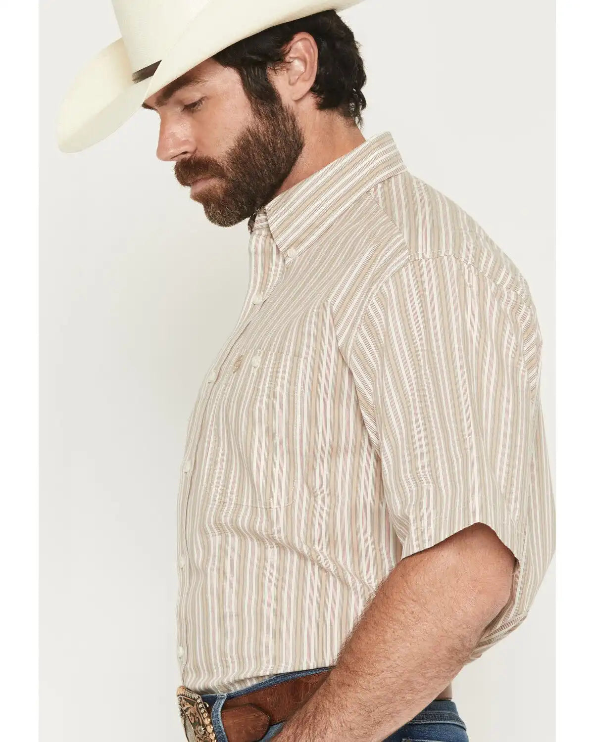 George Strait by Wrangler Men's Striped Short Sleeve Button-Down Stretch Western Shirt