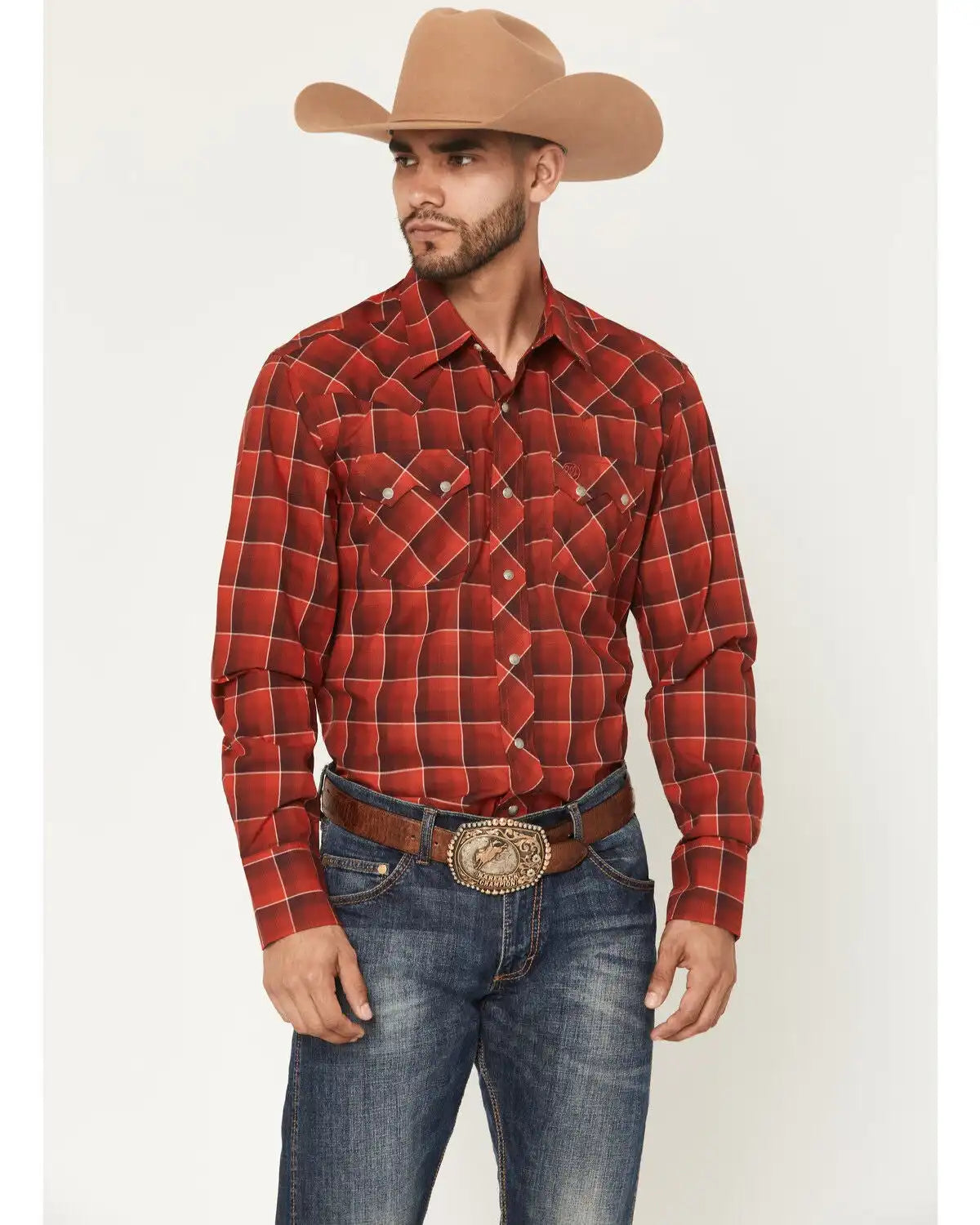Wrangler Retro Men's Plaid Print Long Sleeve Snap Western Shirt