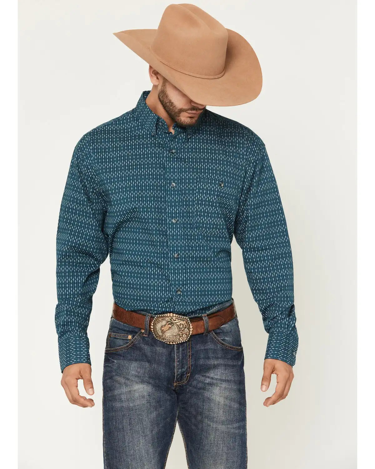 Wrangler Men's Geo Print Long Sleeve Button-Down Stretch Western Shirt