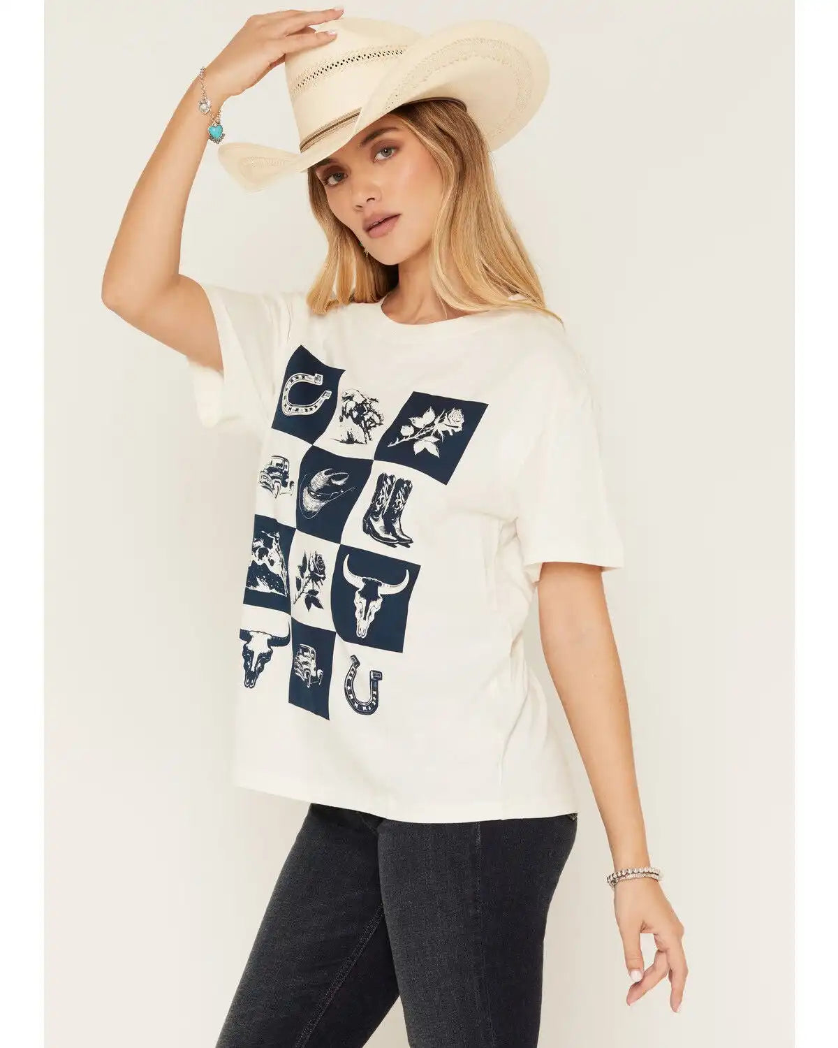 Shyanne Women's Western Checkerboard Short Sleeve Graphic Tee