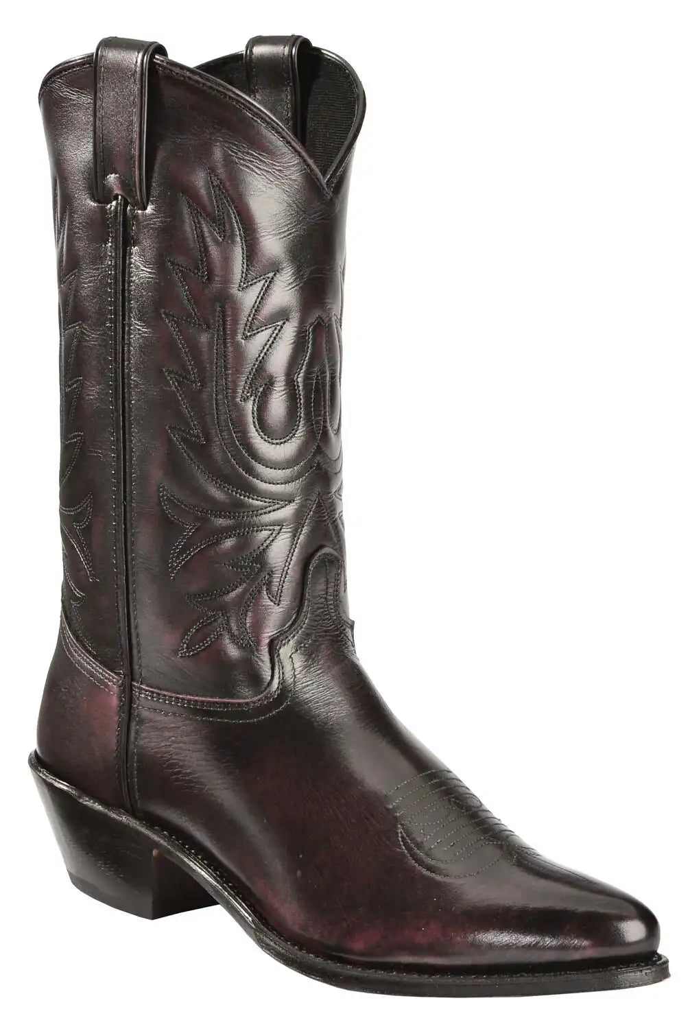 Abilene Black Cherry Polished Cowhide Boots - Round Toe