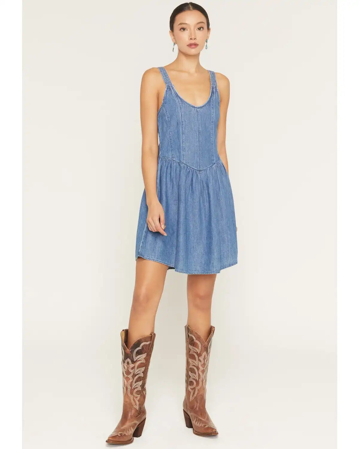 Wrangler Retro Women's Medium Wash Drop Waist Denim Mini Dress