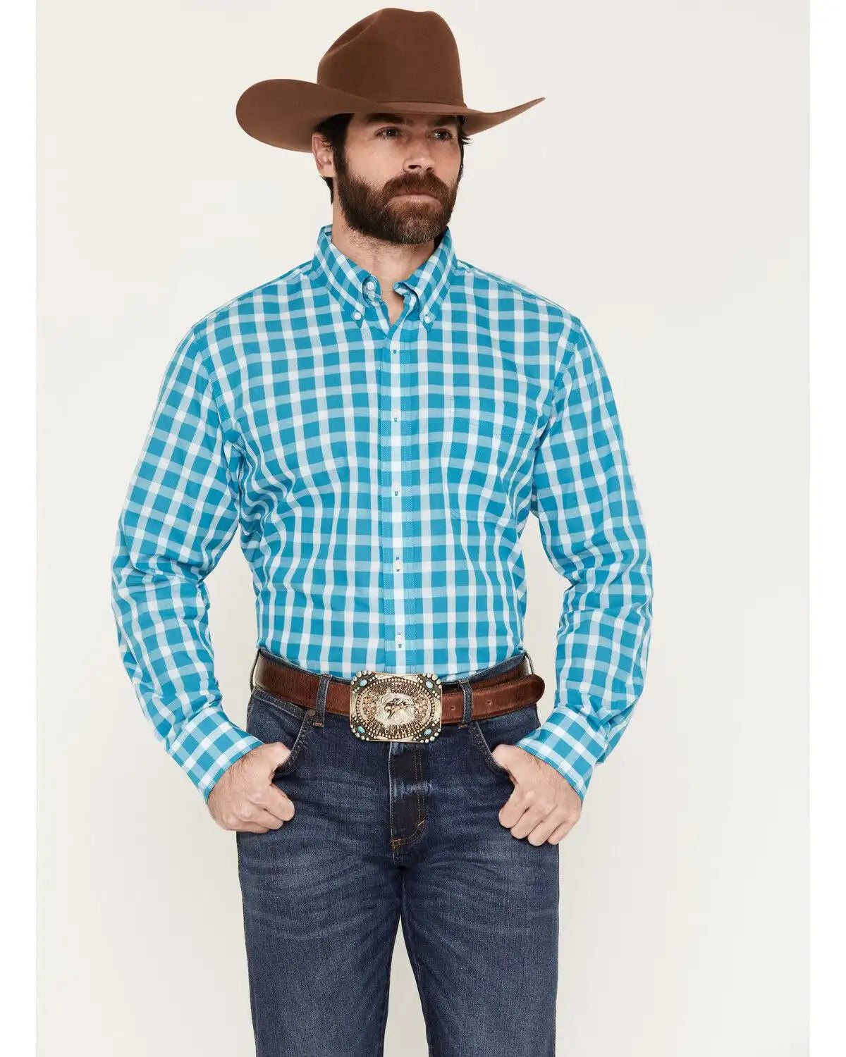 Wrangler Riata Men's Assorted Plaid Print Long Sleeve Button-Down Western Shirt