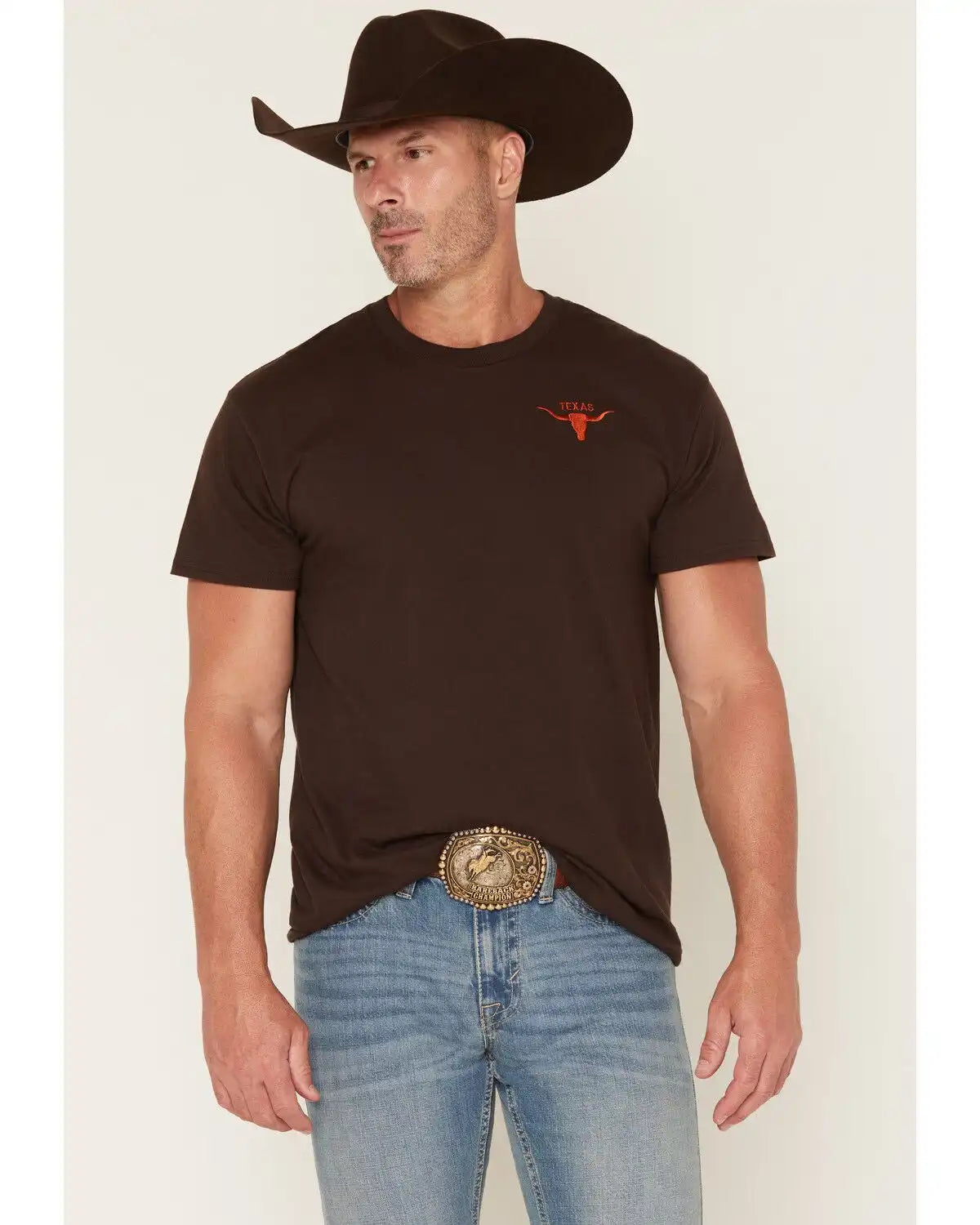 Cody James Men's Texas Long Horn Embroidered Short Sleeve Graphic T-Shirt