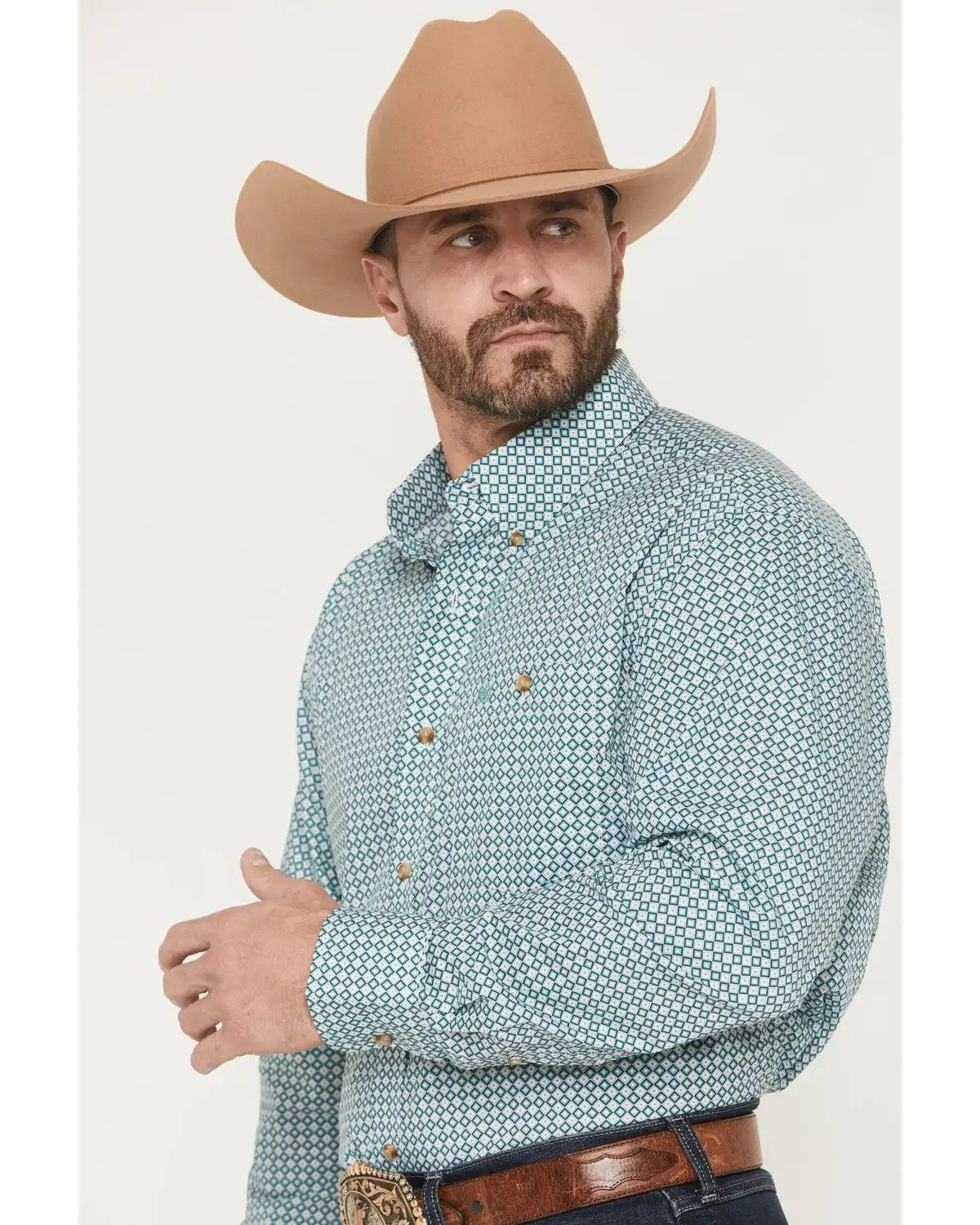Wrangler Men's Classics Geo Print Long Sleeve Button-Down Western Shirt - Tall