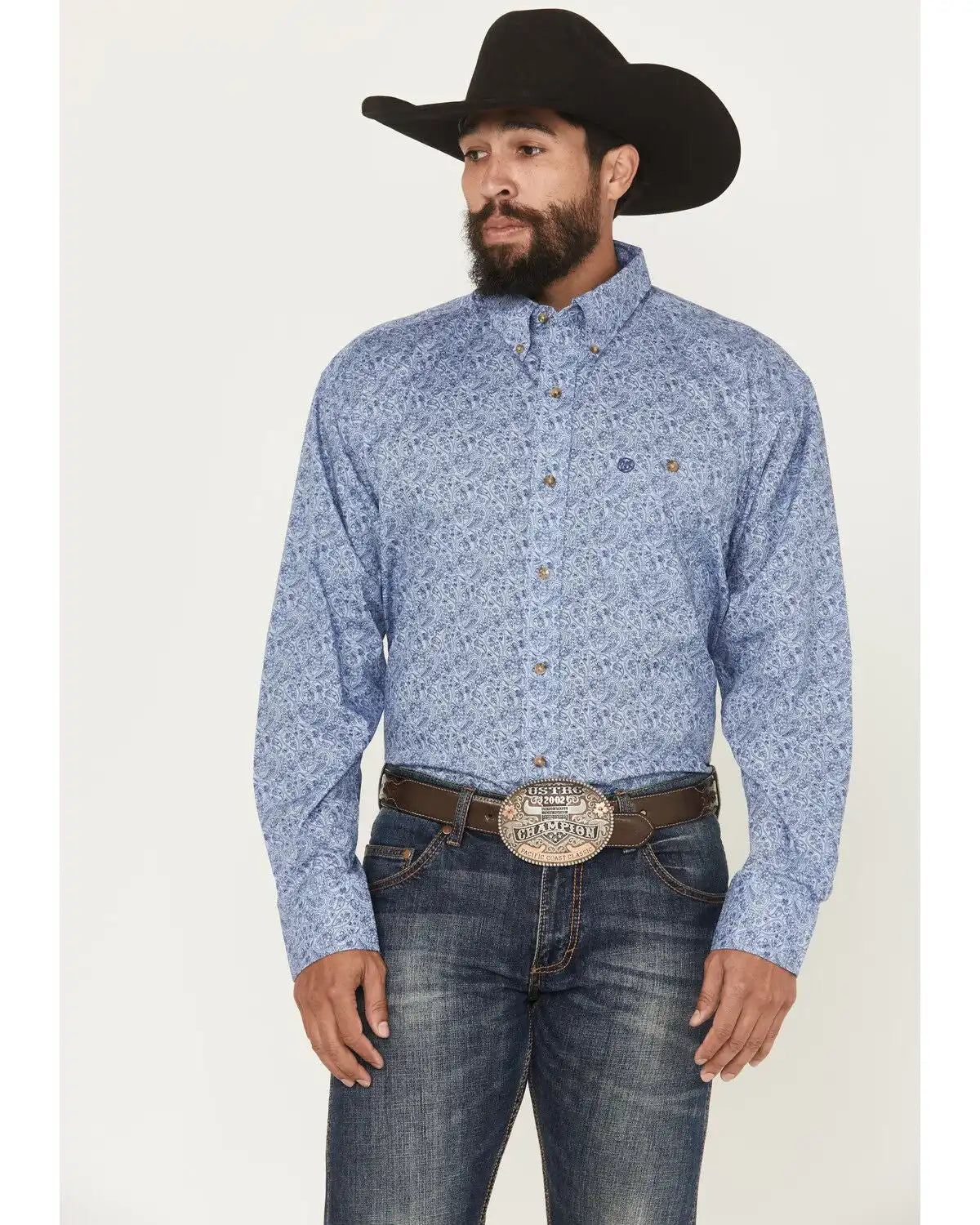 Wrangler Men's Paisley Print Long Sleeve Button-Down Stretch Western Shirt