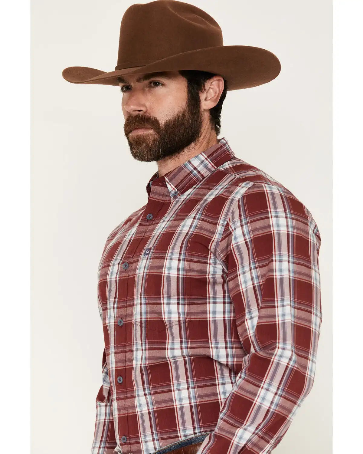 Cody James Men's Ruby Red Plaid Print Long Sleeve Button-Down Stretch Western Shirt