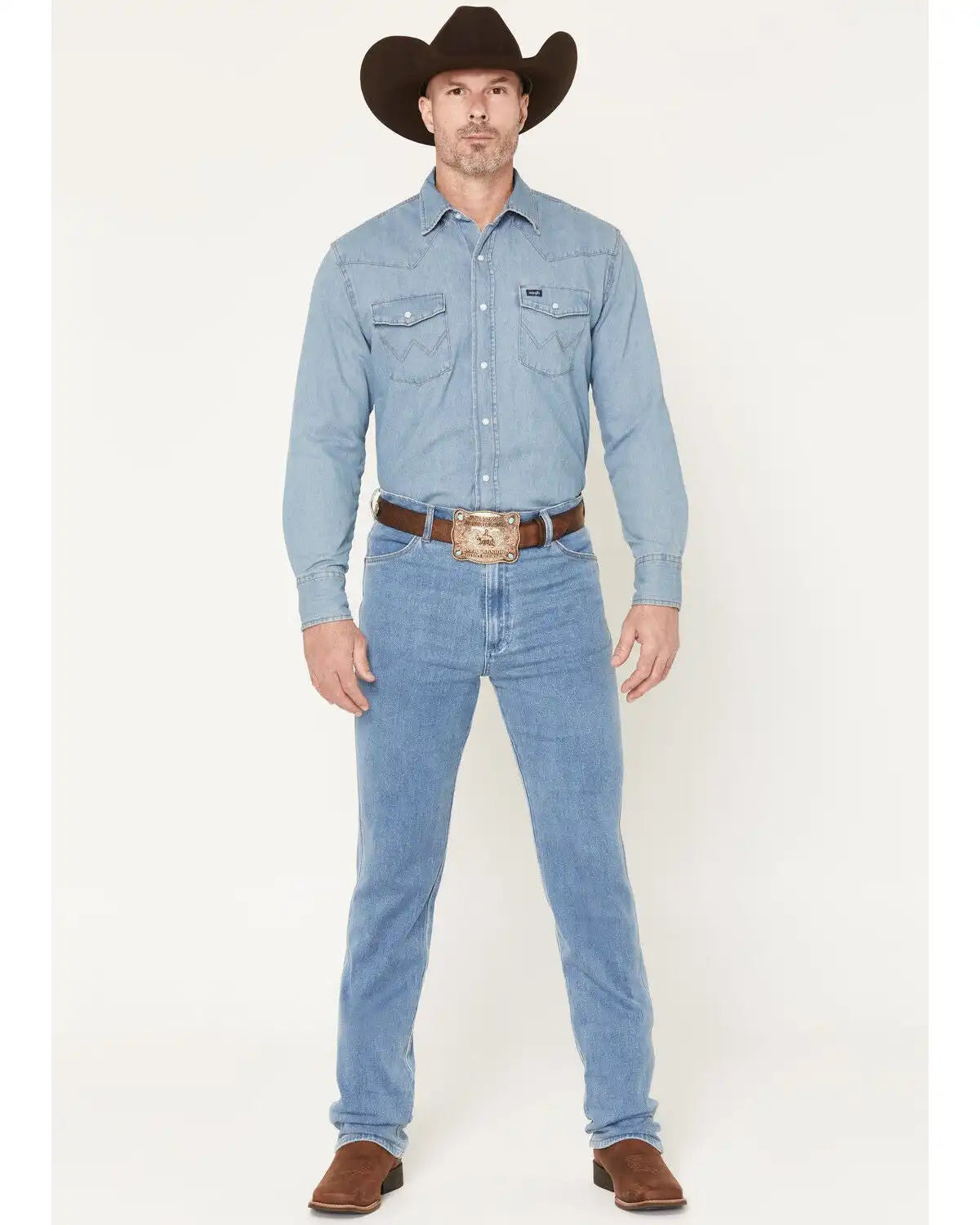 Wrangler Men's 936 Toughlite Medium Wash Cowboy Cut Slim Straight Stretch Denim Jeans