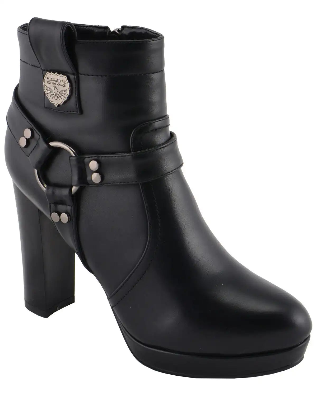 Milwaukee Leather Women's Block Heel Harness Booties - Round Toe