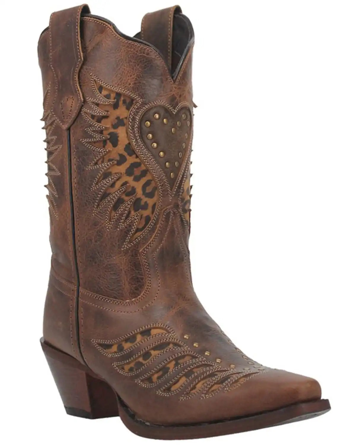 Laredo Women's Stella Leopard Print Inlay Studded Western Boots - Snip Toe