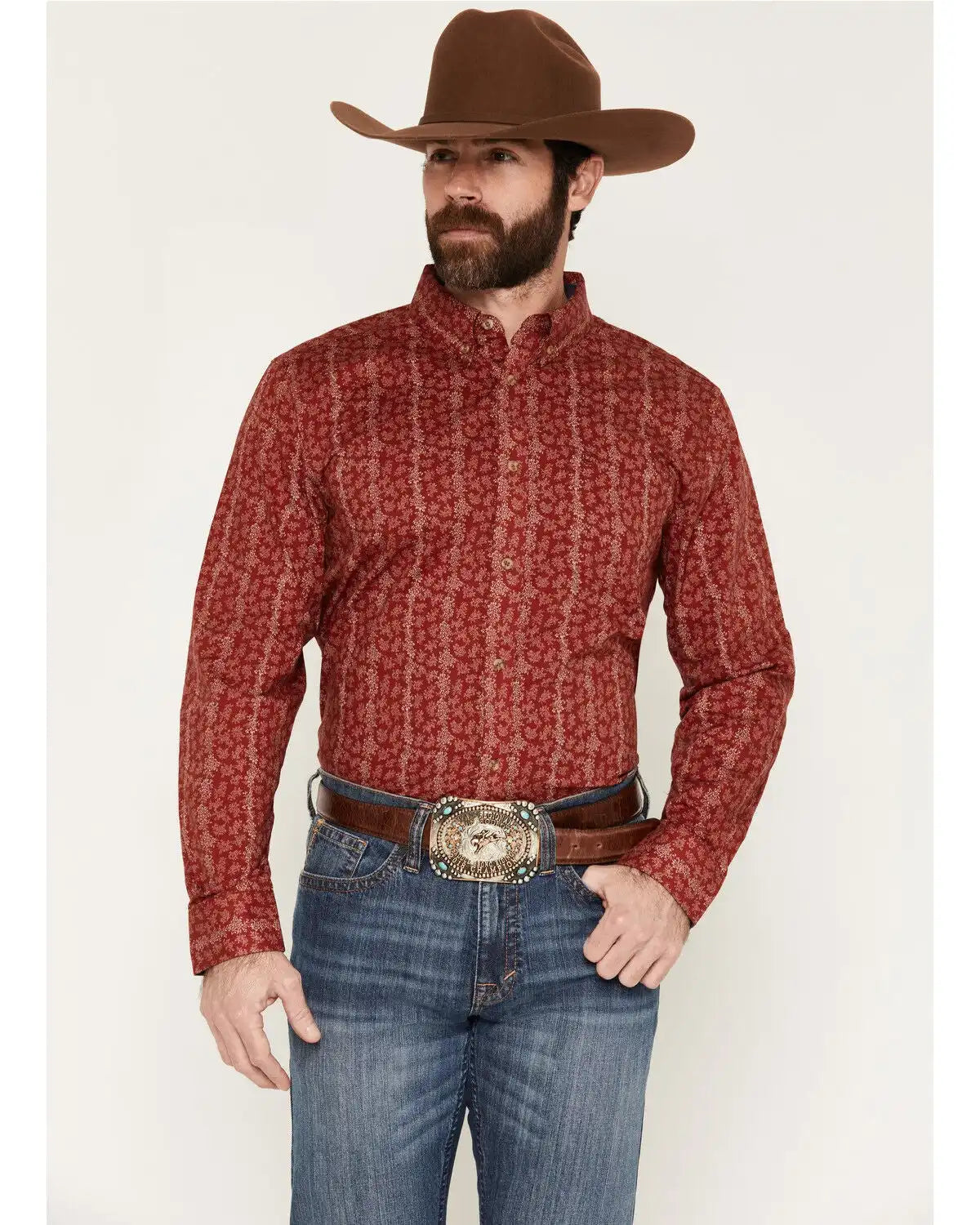 Cody James Men's Ol Hickory Floral Stripe Print Long Sleeve Button-Down Stretch Western Shirt - Tall