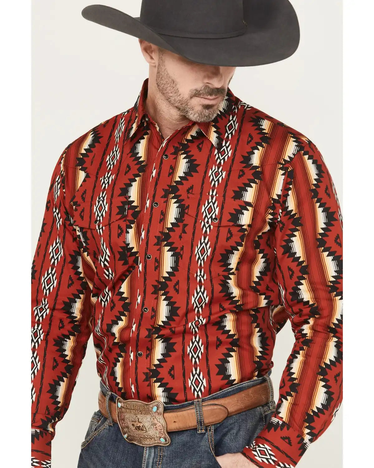 Wrangler Men's Checotah Southwestern Striped Print Long Sleeve Snap Western Shirt