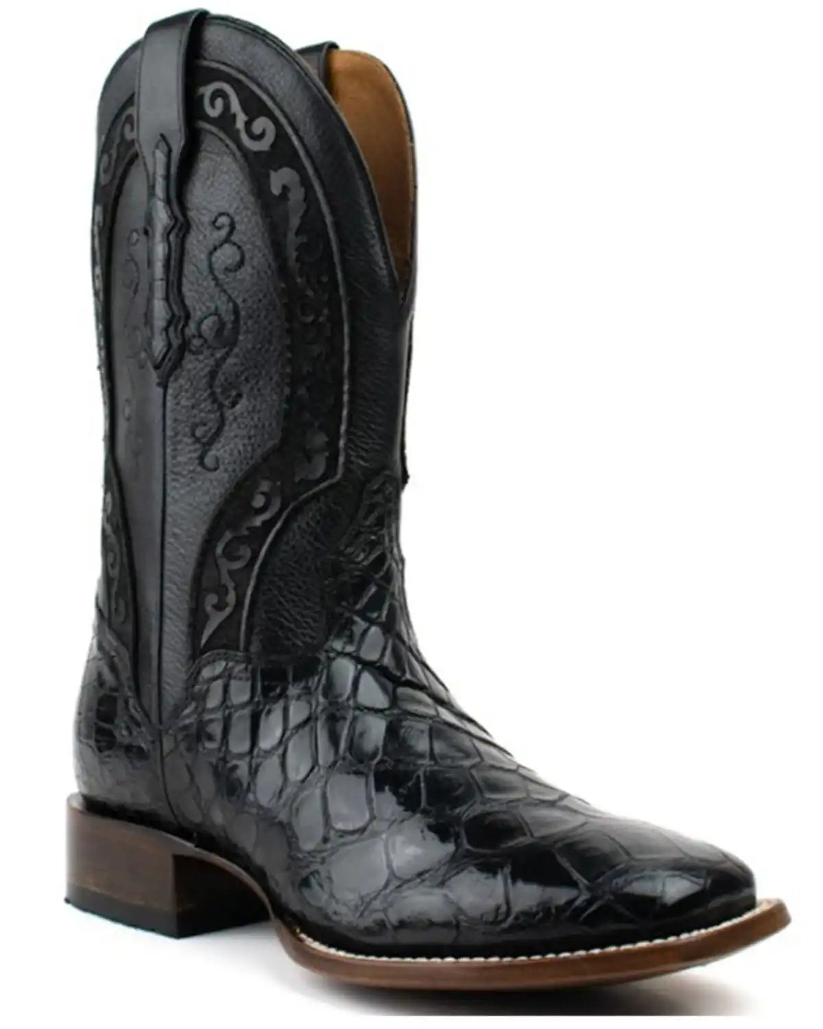 El Dorado Men's Exotic Scallop American Alligator Western Boot - Broad Square Toe