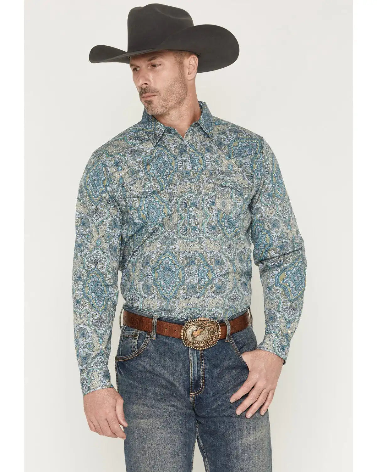 Gibson Trading Co Men's Throwback Paisley Print Long Sleeve Western Shirt