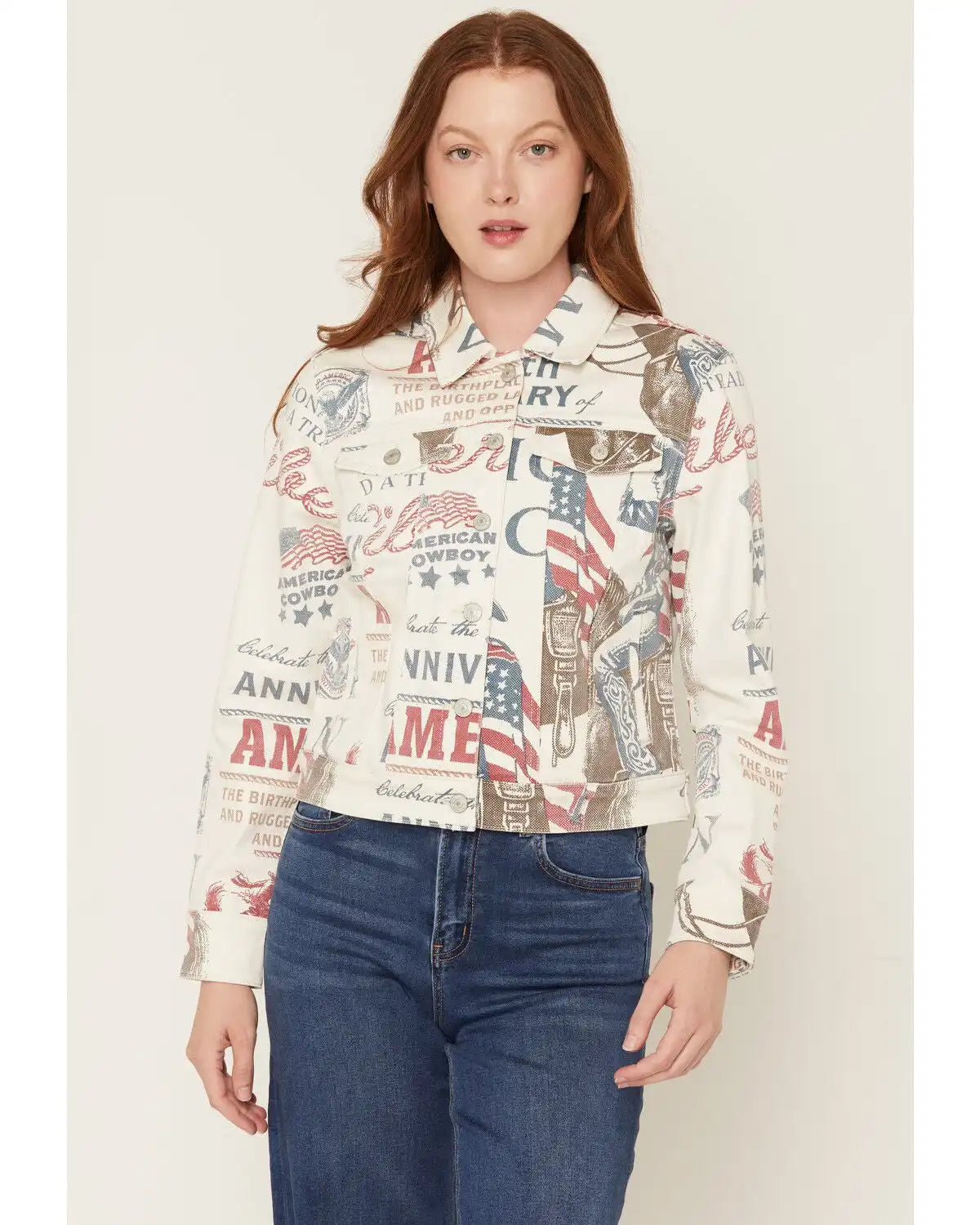 Shyanne Women's Vintage Cowboy Printed Denim Jacket