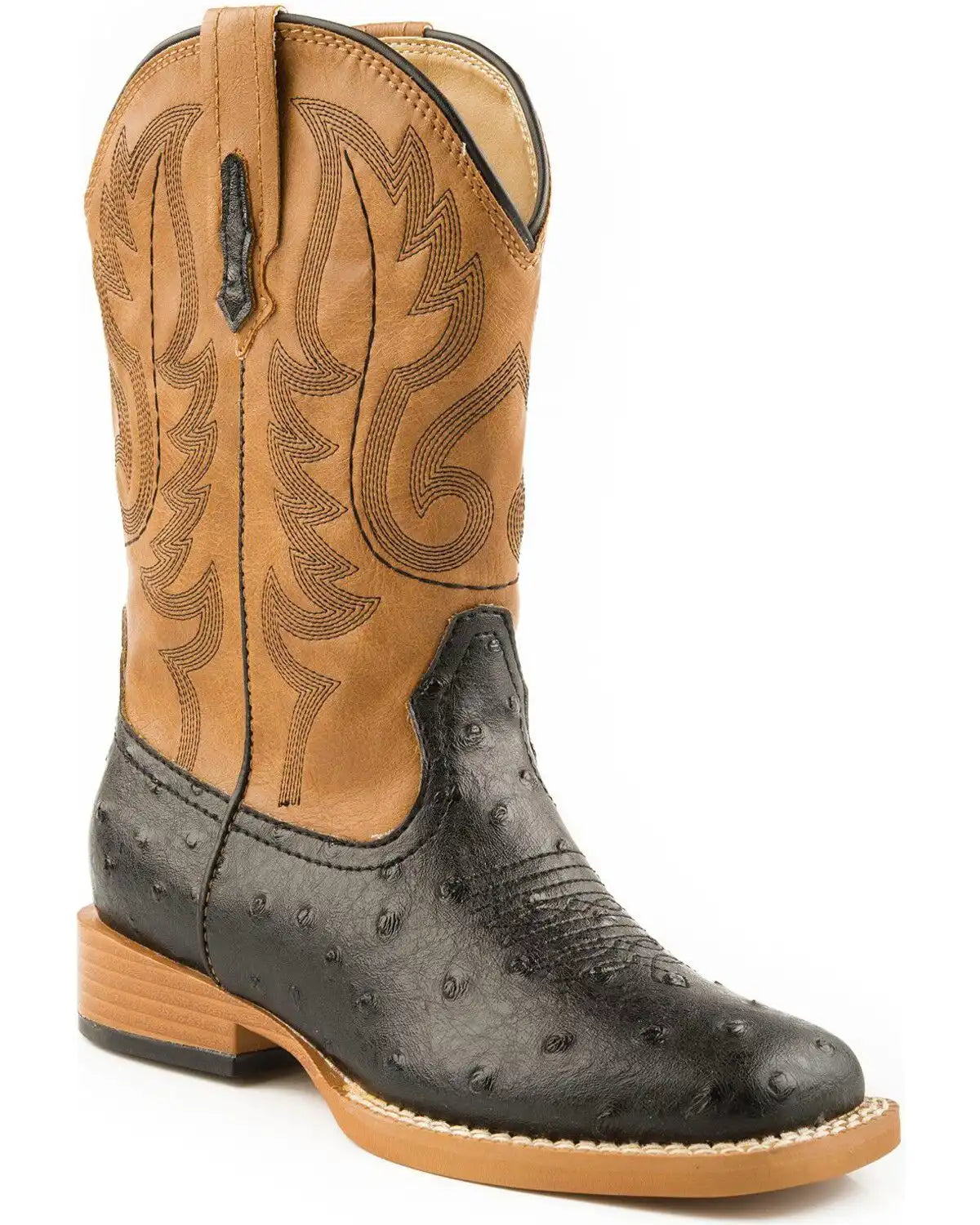 Roper Men's Faux Leather Ostrich Print Western Boots - Broad Square Toe