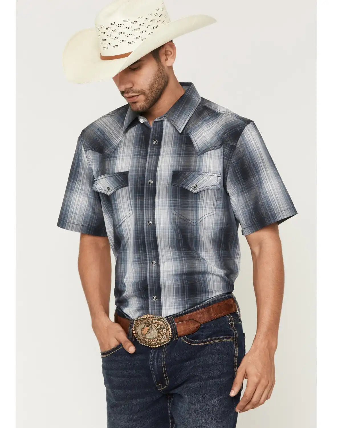 Cody James Men's Weed Wacker Plaid Print Short Sleeve Snap Western Shirt - Tall