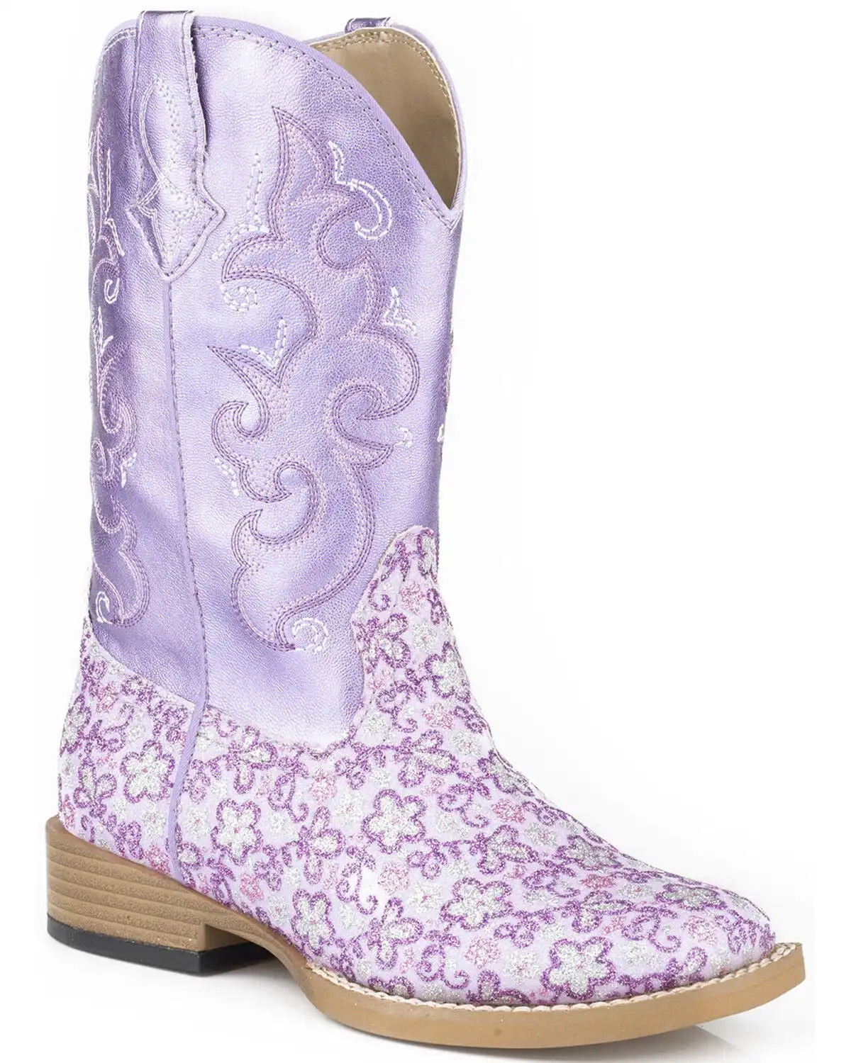 Roper Girls' Floral Glitter Western Boots - Square Toe
