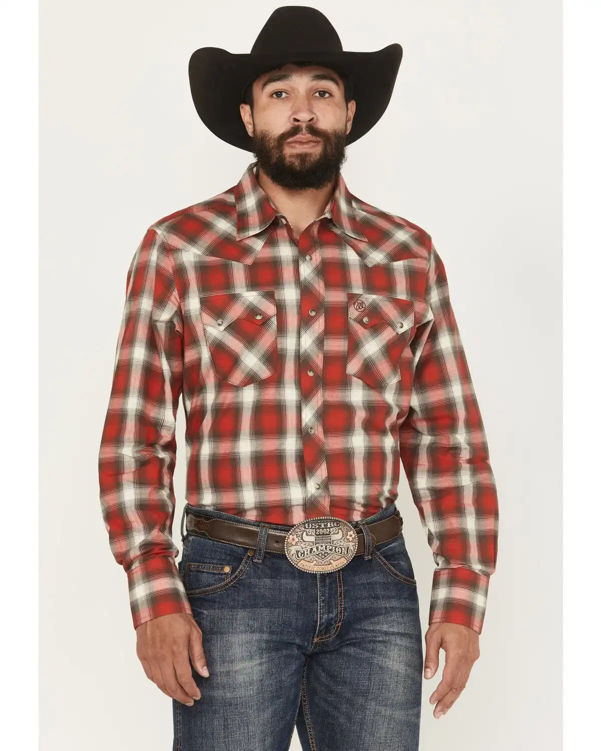 Wrangler Retro Men's Plaid Print Long Sleeve Snap Western Shirt
