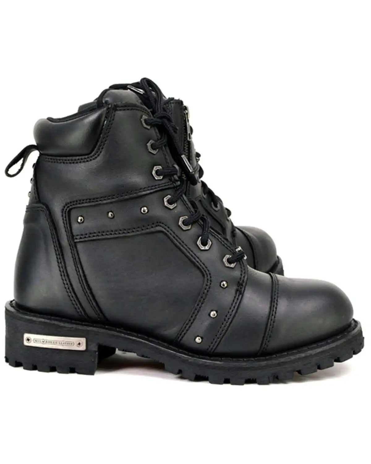 Milwaukee Leather Women's Lace-To-Toe Studded Motorcycle Boots - Round Toe
