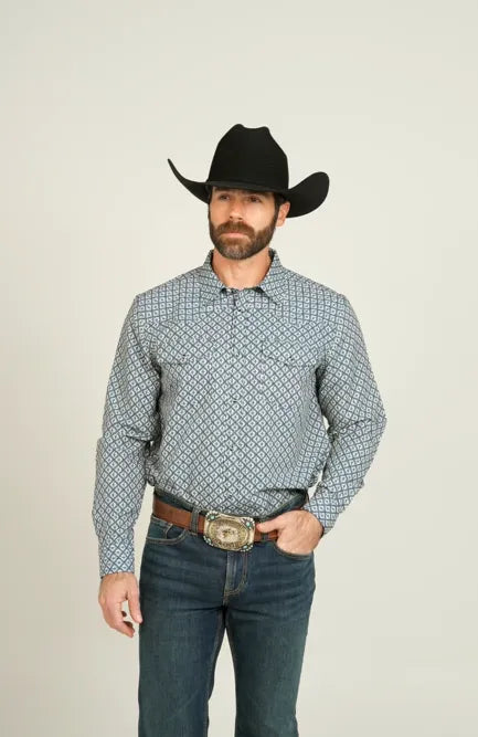 RANK 45® Men's Twisted Geo Print Long Sleeve Snap Performance Western Shirt