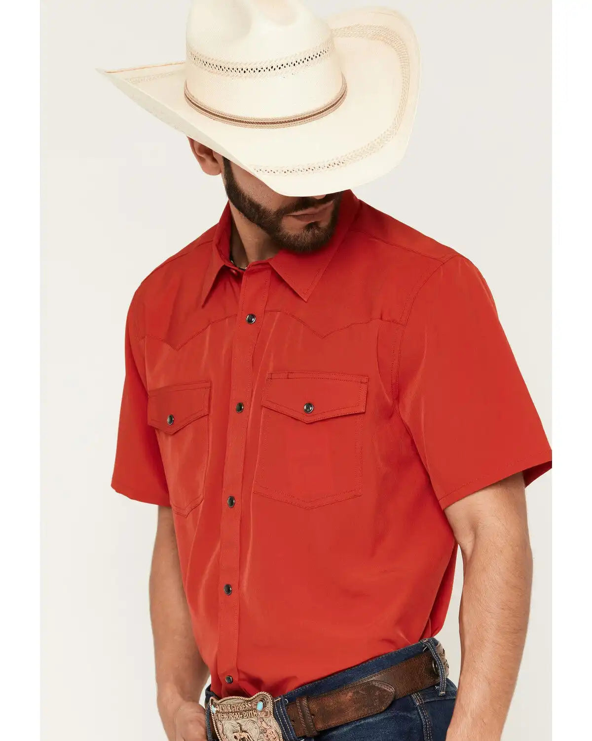 RANK 45® Men's RODEOTEK™ 2.0 Ridge Solid Short Sleeve Pearl Snap Western Shirt