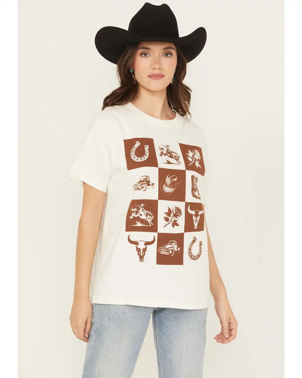 Shyanne Women's Western Checkerboard Short Sleeve Graphic Tee