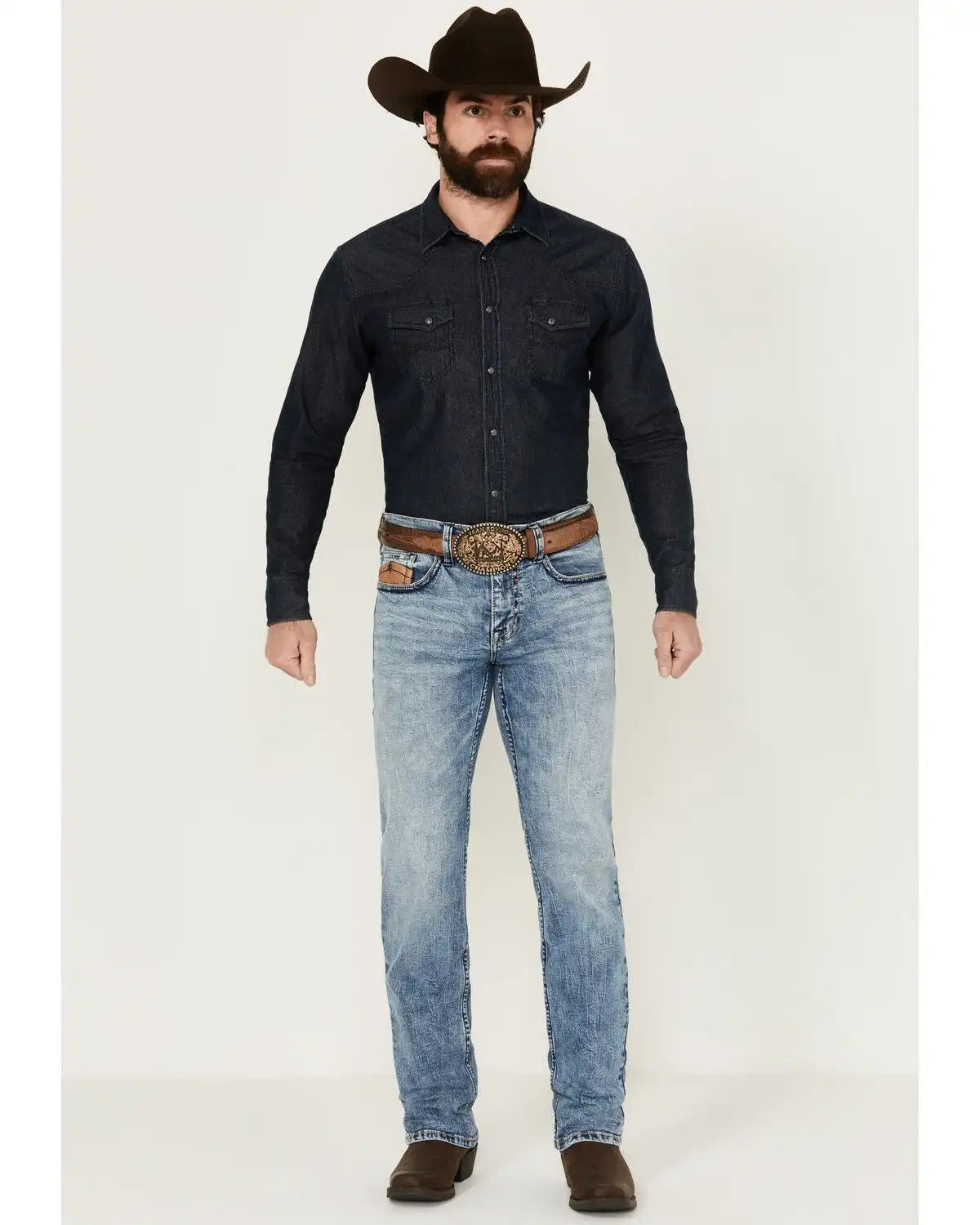 Cody James Men's Clover Leaf Wash Jackson Slim Straight Stretch Denim Jeans