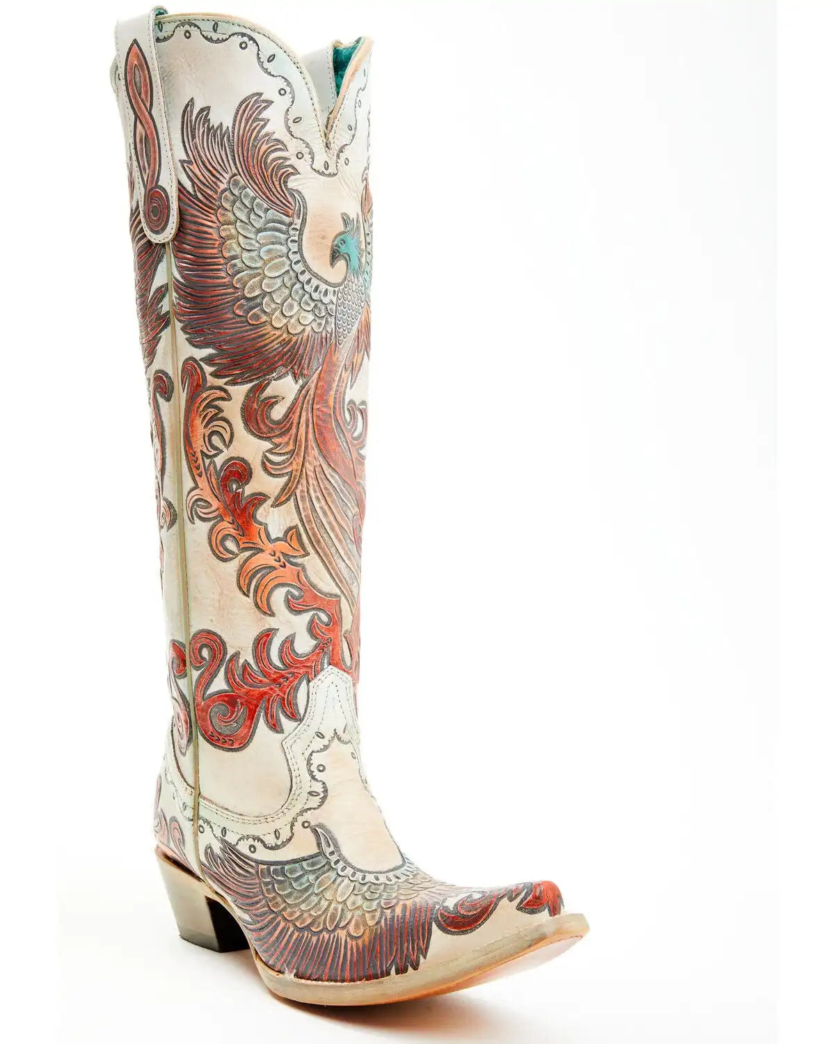 Corral Women's Fire Phoenix Hand Tooled And Painted Tall Western Boots - Snip Toe