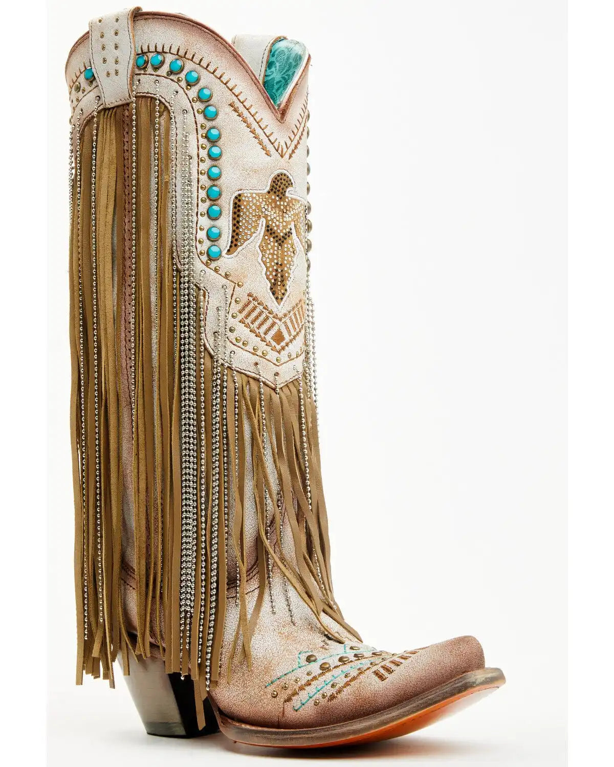 Corral Women's Embroidered and Crystal Eagle Fringe Western Boots - Snip Toe