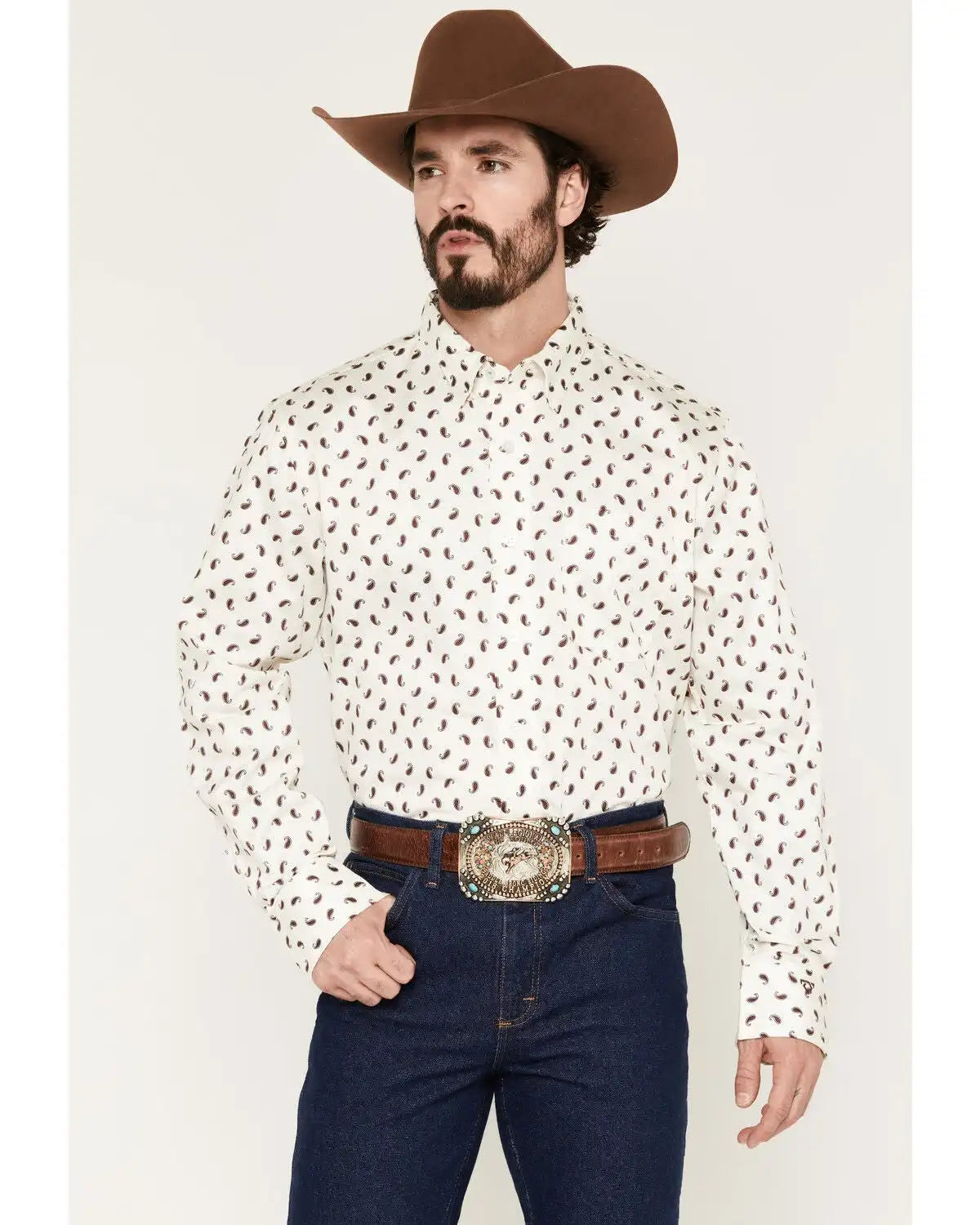 Wrangler X Cody Johnson Men's Micro Paisley Print Long Sleeve Button-Down Western Shirt