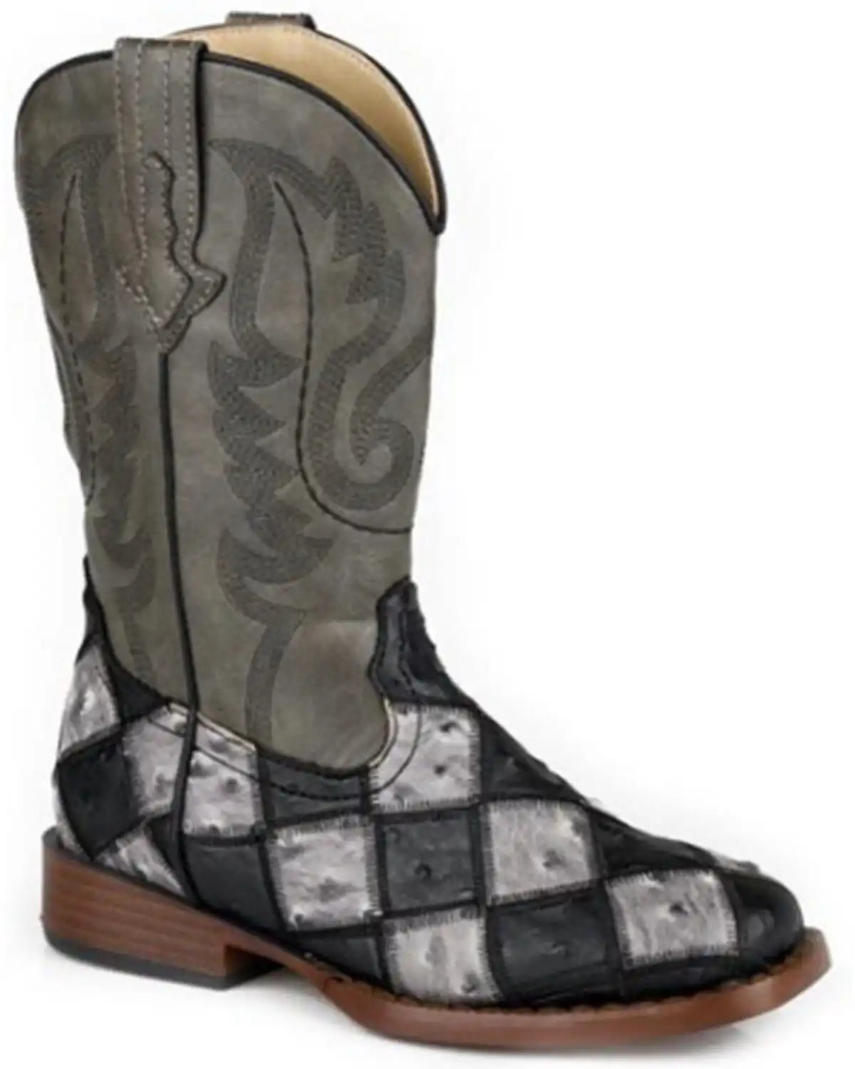 Roper Boys' Bird Blocks Ostrich Print Western Boots - Broad Square Toe