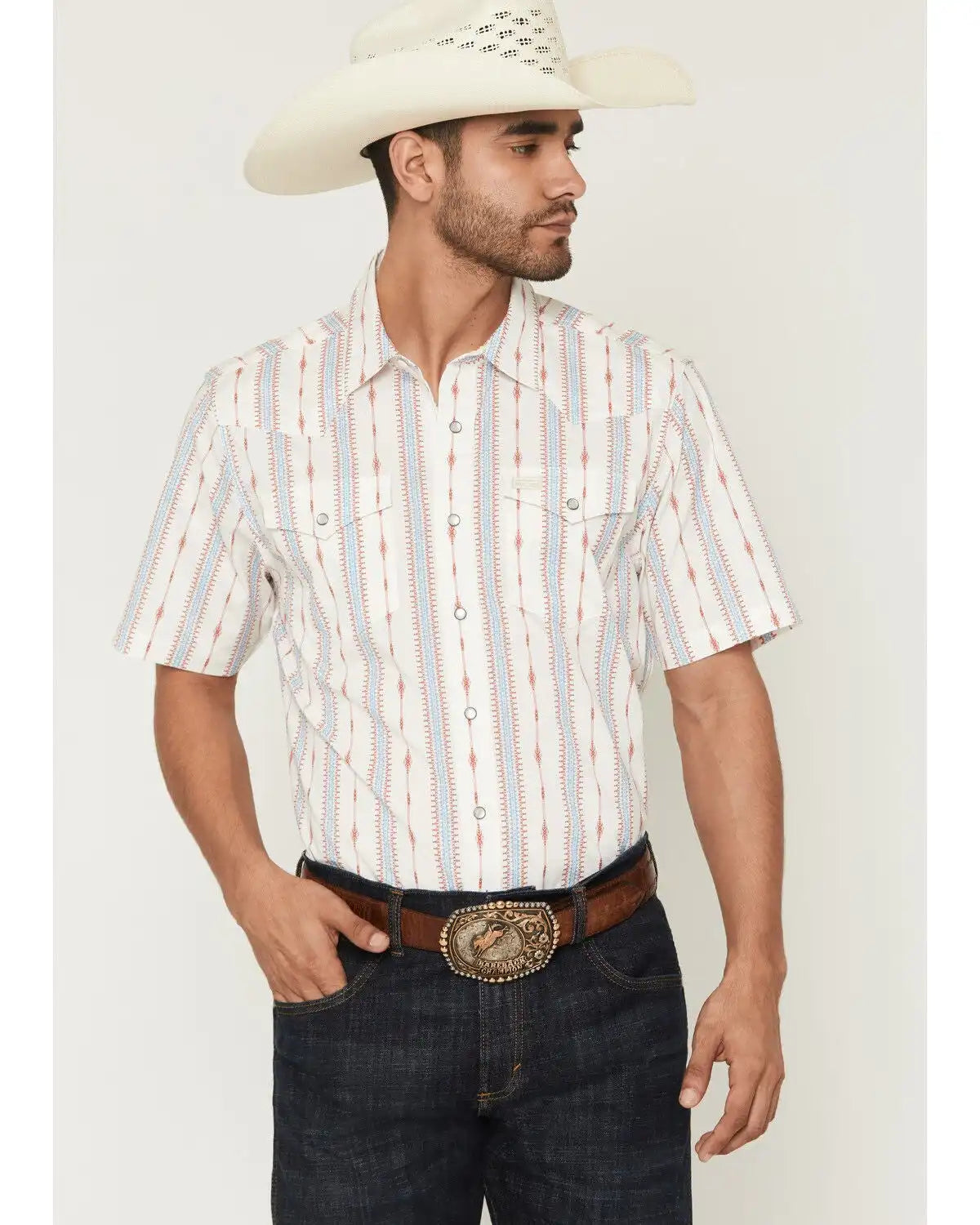 Kimes Ranch Men's Sonny COOLMAX® Stripe Print Short Sleeve Snap Western Shirt
