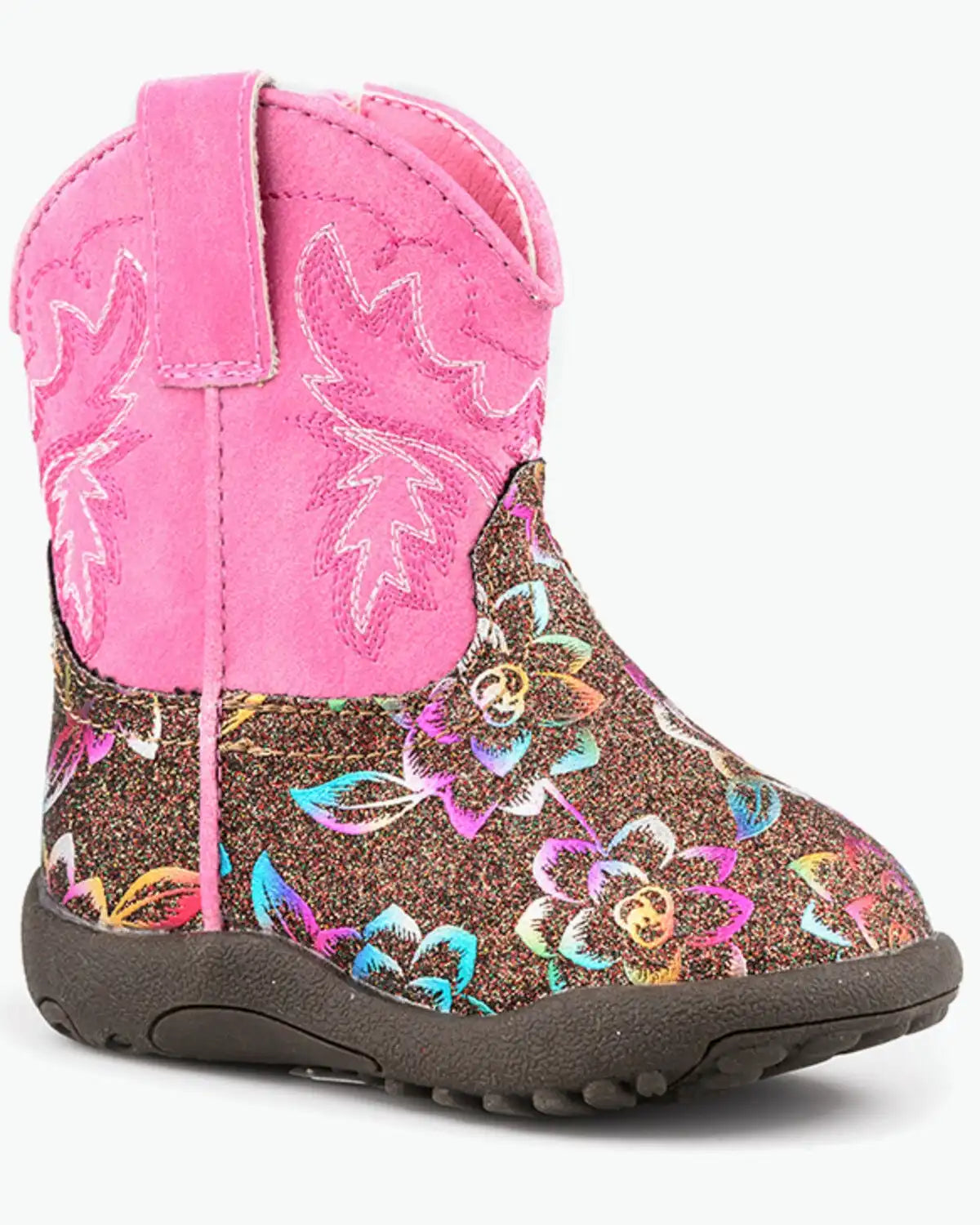 Roper Infant Girls' Cowbabies Glitter Rose Western Boots - Round Toe