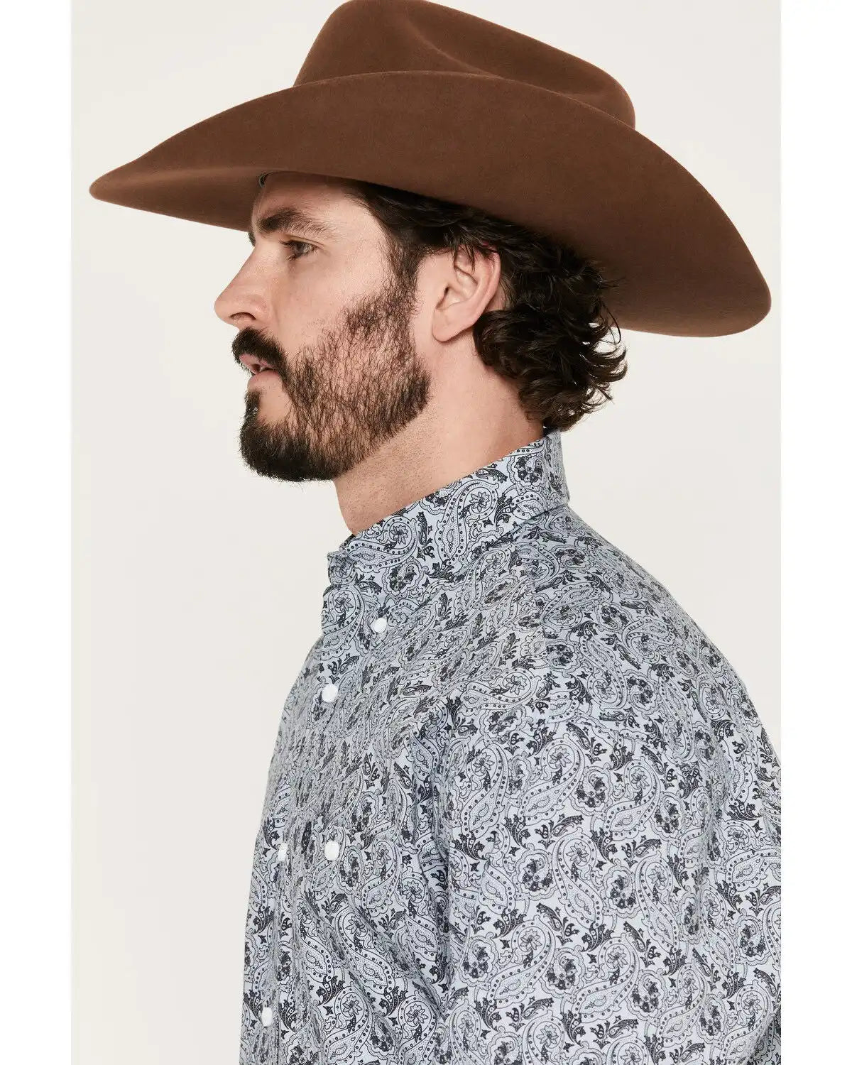 George Strait by Wrangler Men's Paisley Print Long Sleeve Button-Down Stretch Western Shirt