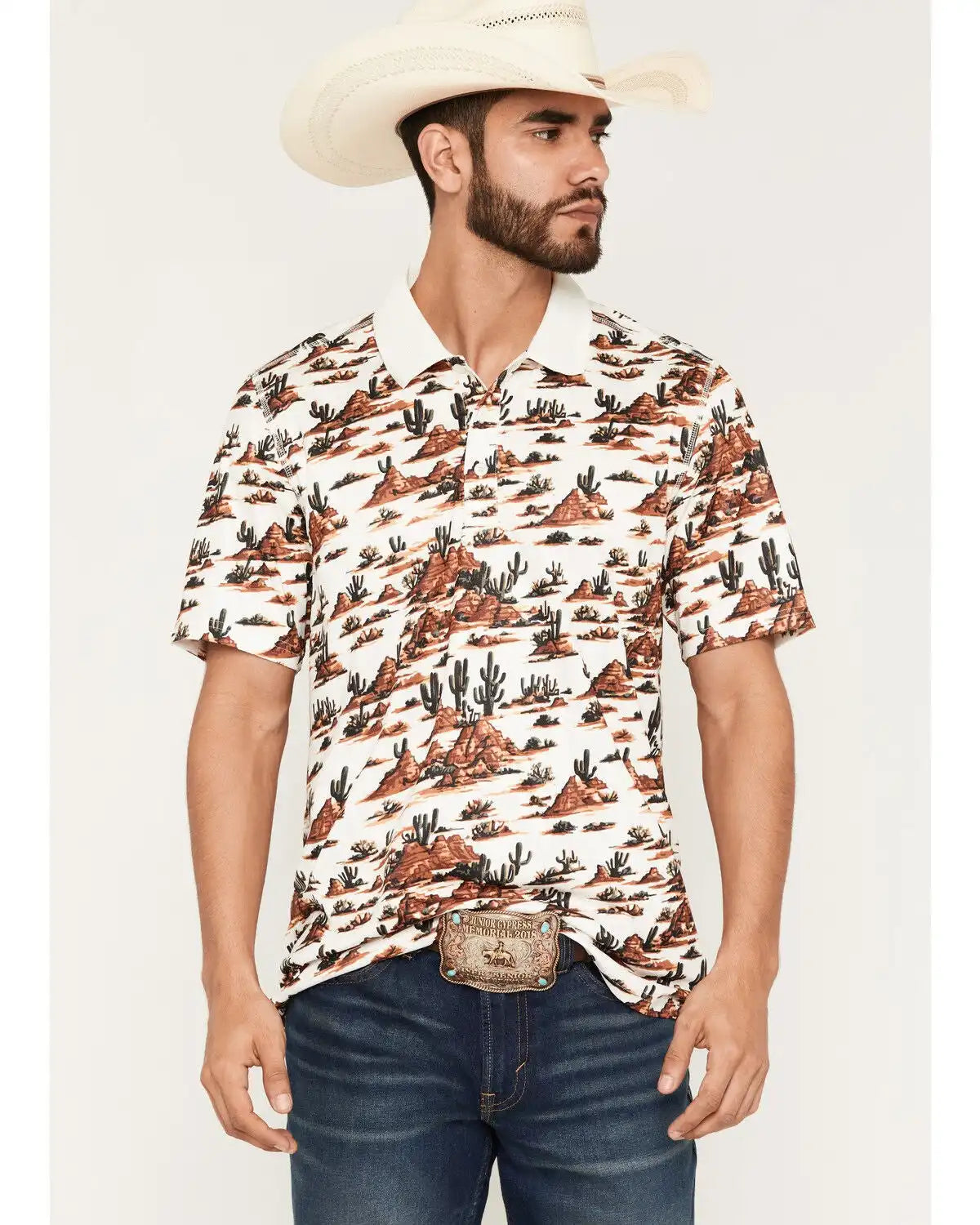 RANK 45® Men's Josey Desert Print Short Sleeve Button-Down Polo Shirt