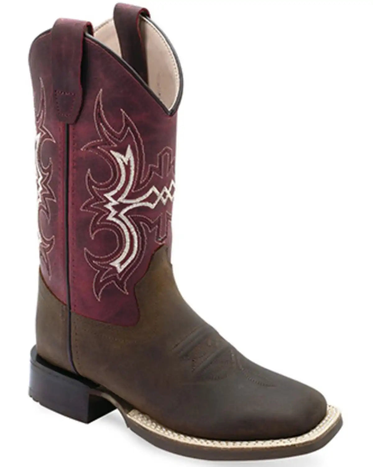 Old West Boys' Hand Corded Western Boots - Broad Square Toe
