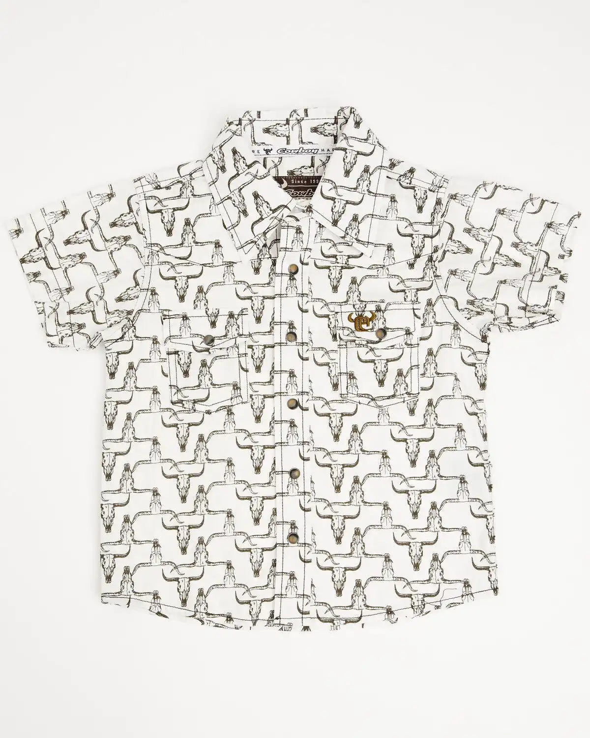 Cowboy Hardware Toddler Boys' Cow Skull Print Short Sleeve Snap Stretch Western Shirt