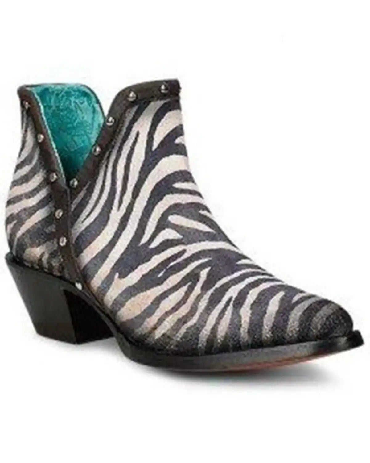 Corral Women's Zebra Print Studded Booties - Round Toe
